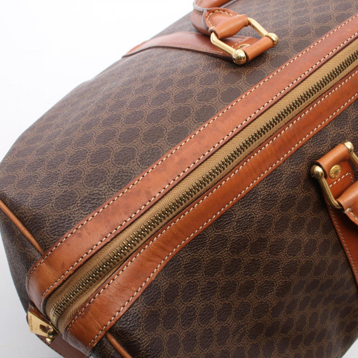 Celine Brown Coated Canvas Pvc Leather Boston Bag Handbag (Pre-Owned)