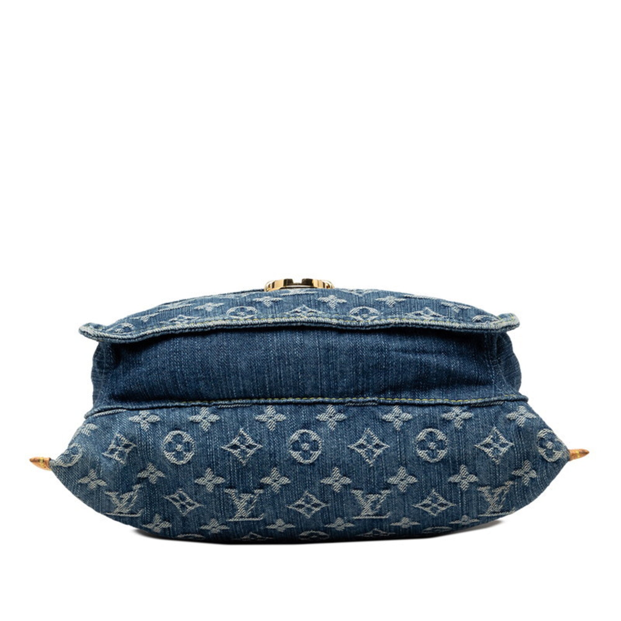Louis Vuitton Monogram Denim Blue Canvas Leather Handbag Tote Bag (Pre-Owned)