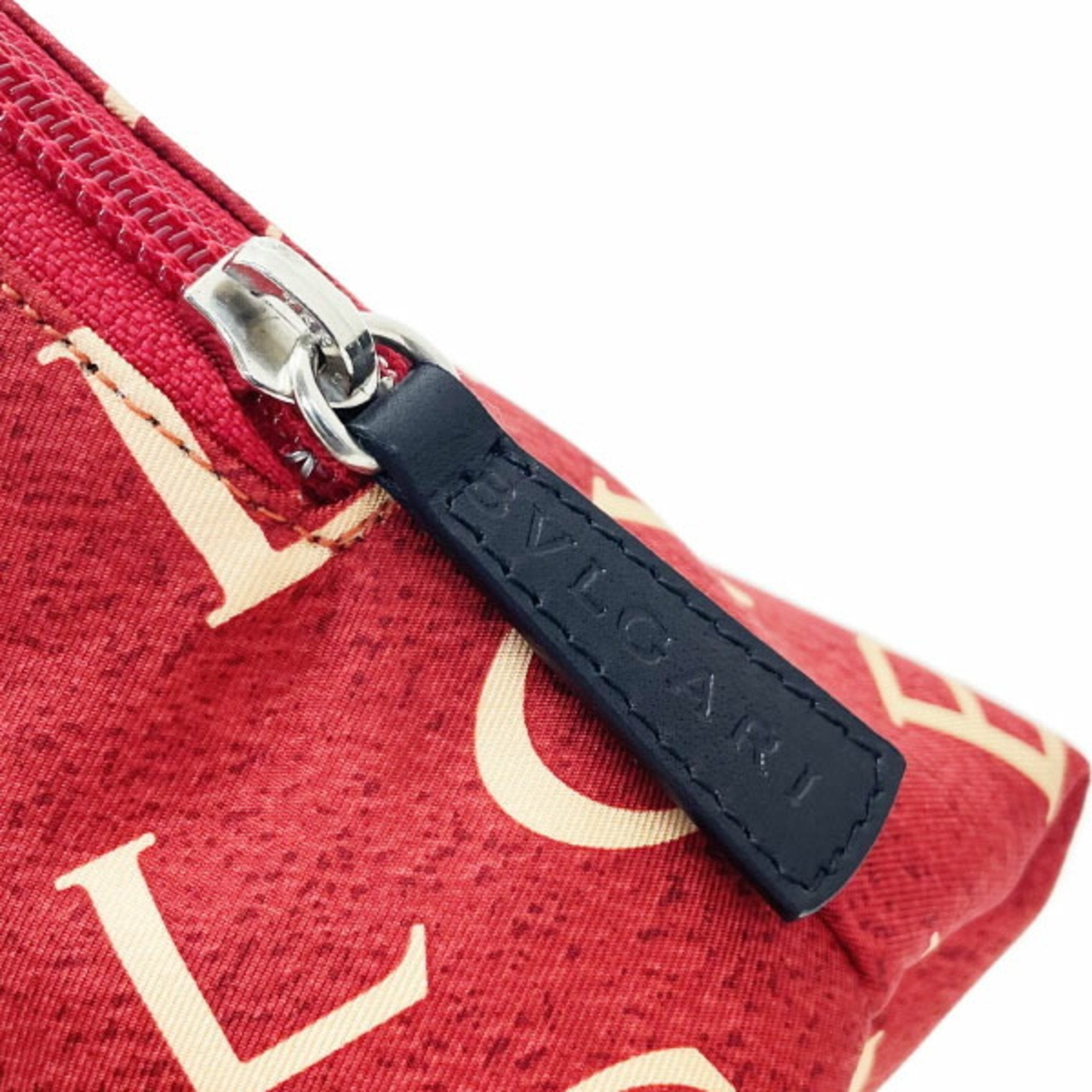 Bvlgari Black Red Color Silk Leather Pouch Wash Bag (Pre-Owned)