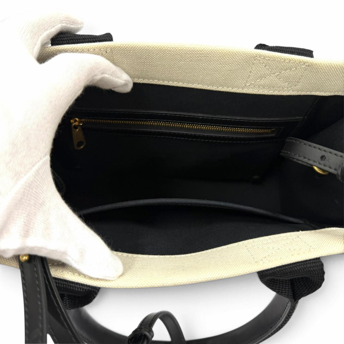Balenciaga Black Ivory Canvas Leather Handbag (Pre-Owned)