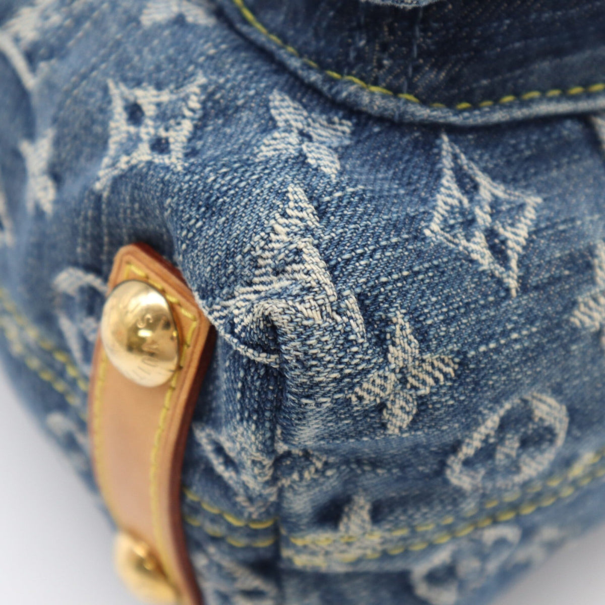 Louis Vuitton Monogram Denim Beige Blue Cotton Leather Shoulder Bag (Pre-Owned)