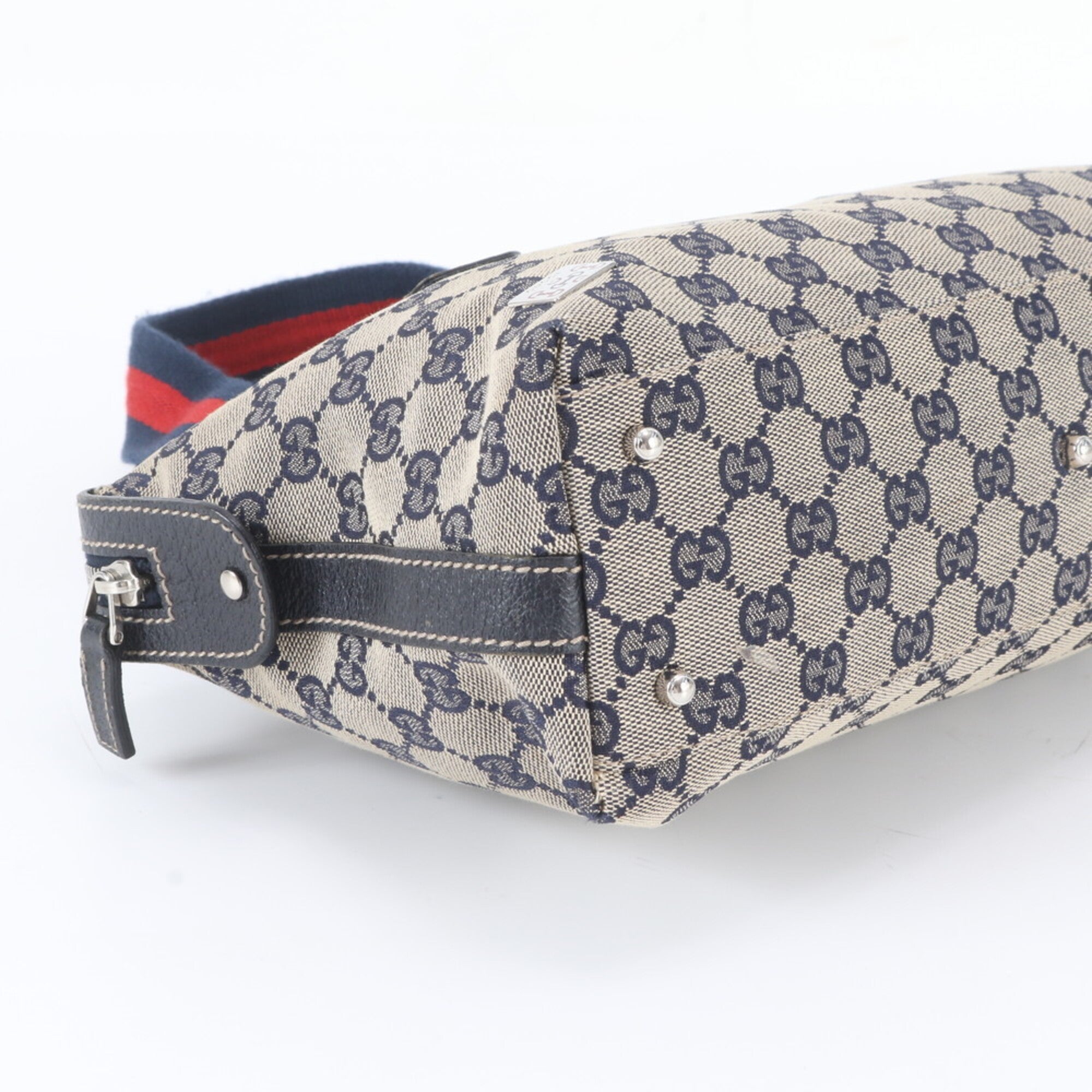 Gucci Gg Canvas Navy Gg Canvas Leather Handbag Shoulder Bag Tote Bag (Pre-Owned)