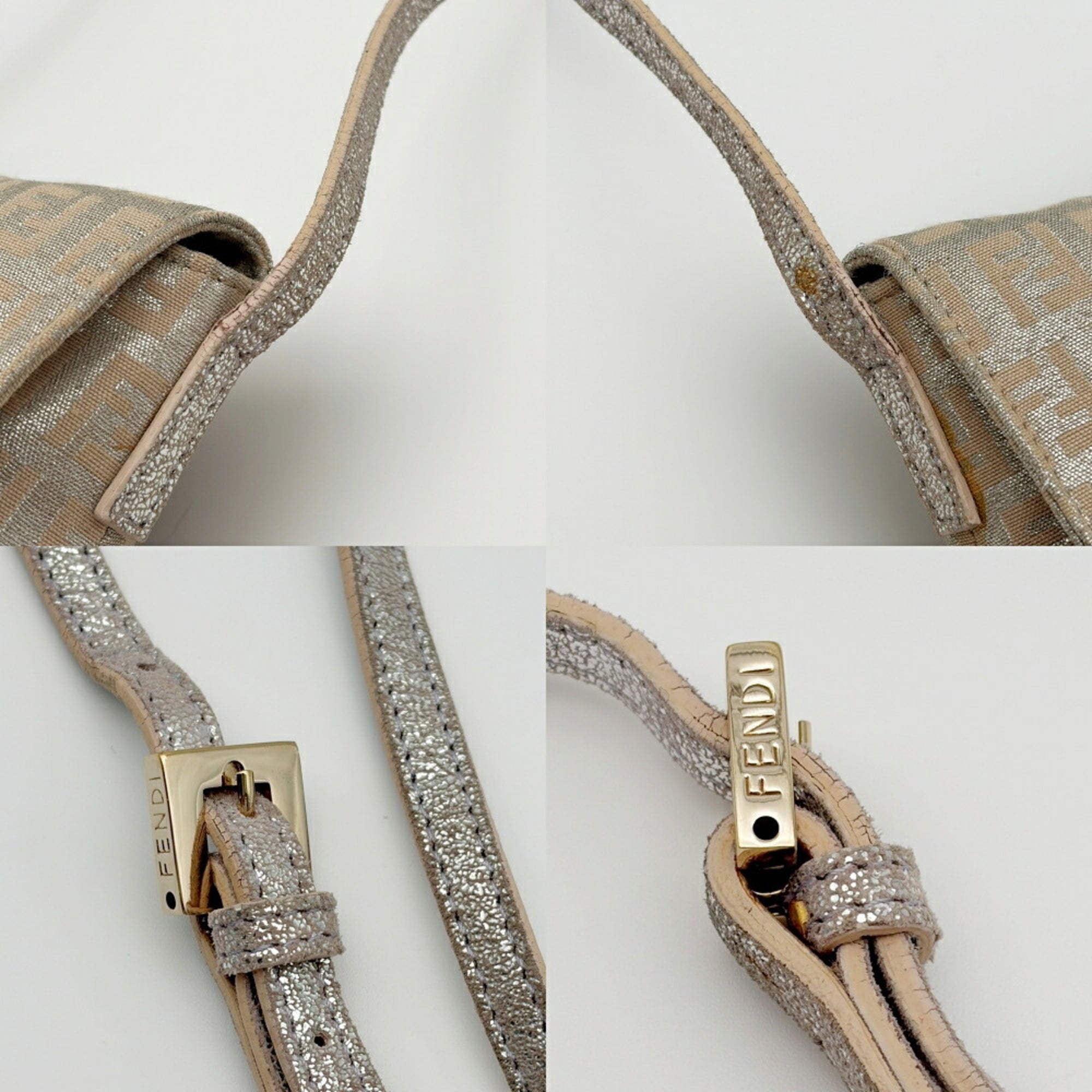 Fendi Zucchino Beige Silver Canvas Leather Pochette Shoulder Bag (Pre-Owned)