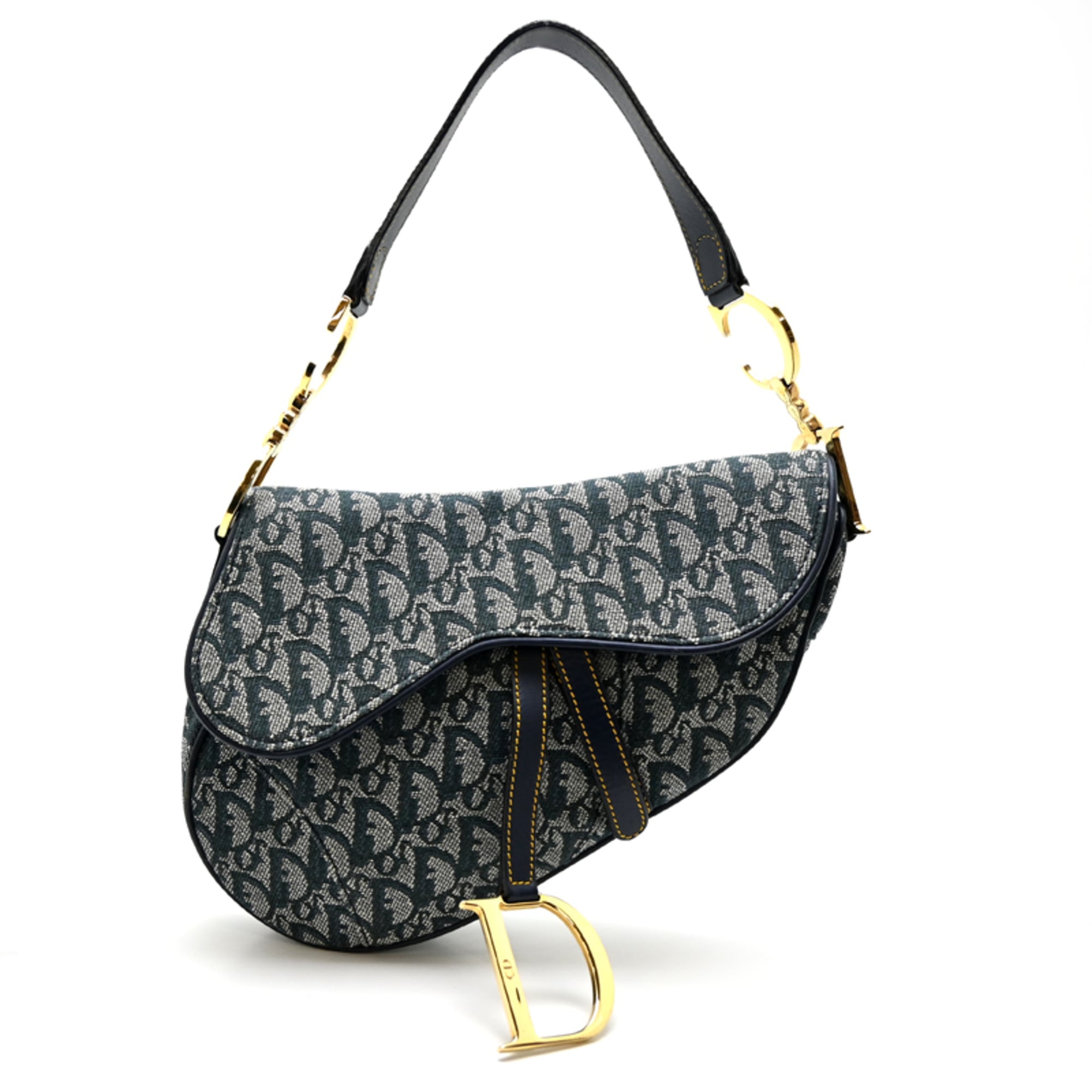 Christian Dior Blue Jacquard Saddle Bag Shoulder Bag (Pre-Owned)