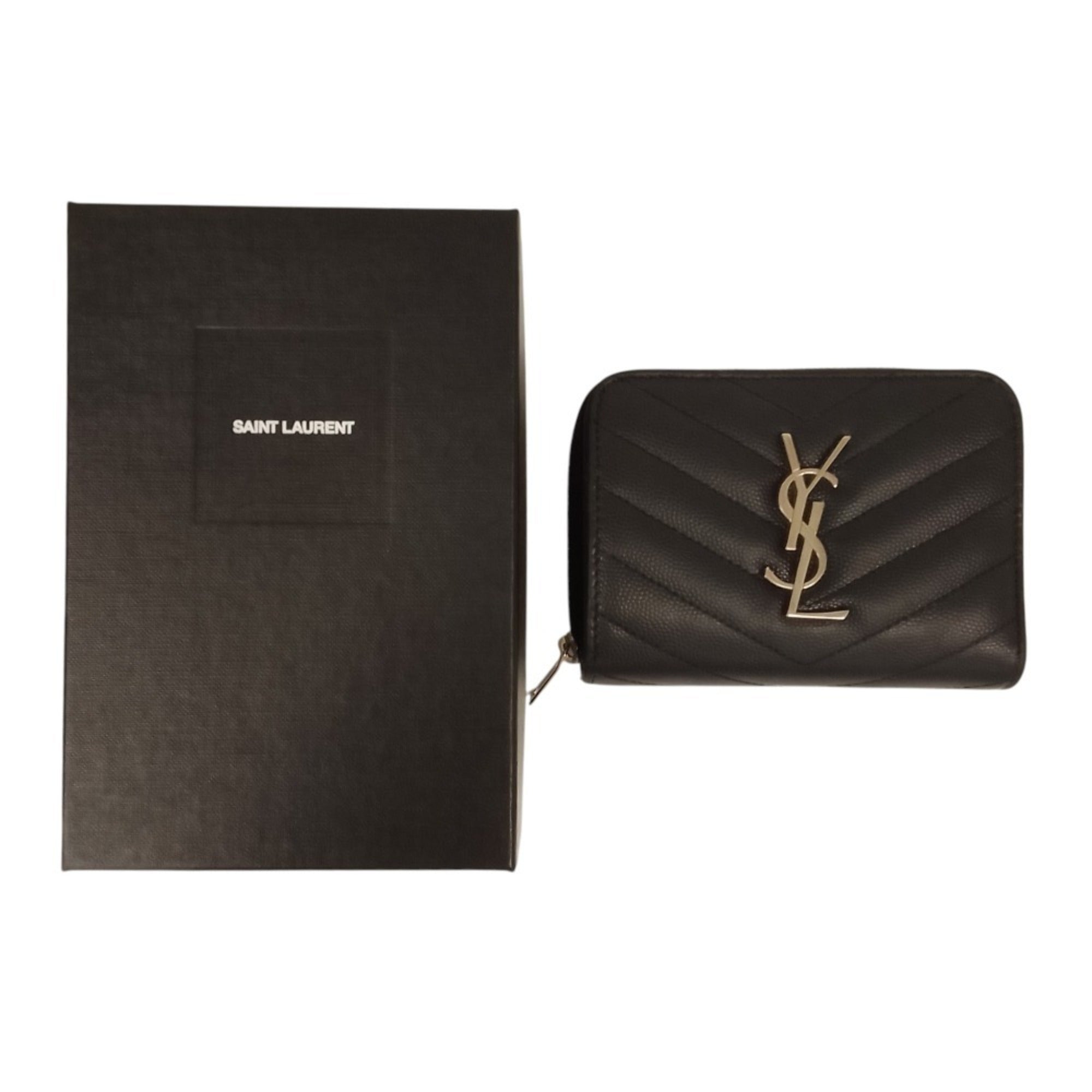 Yves Saint Laurent Black White Leather Wallet (Bi-Fold) (Pre-Owned)