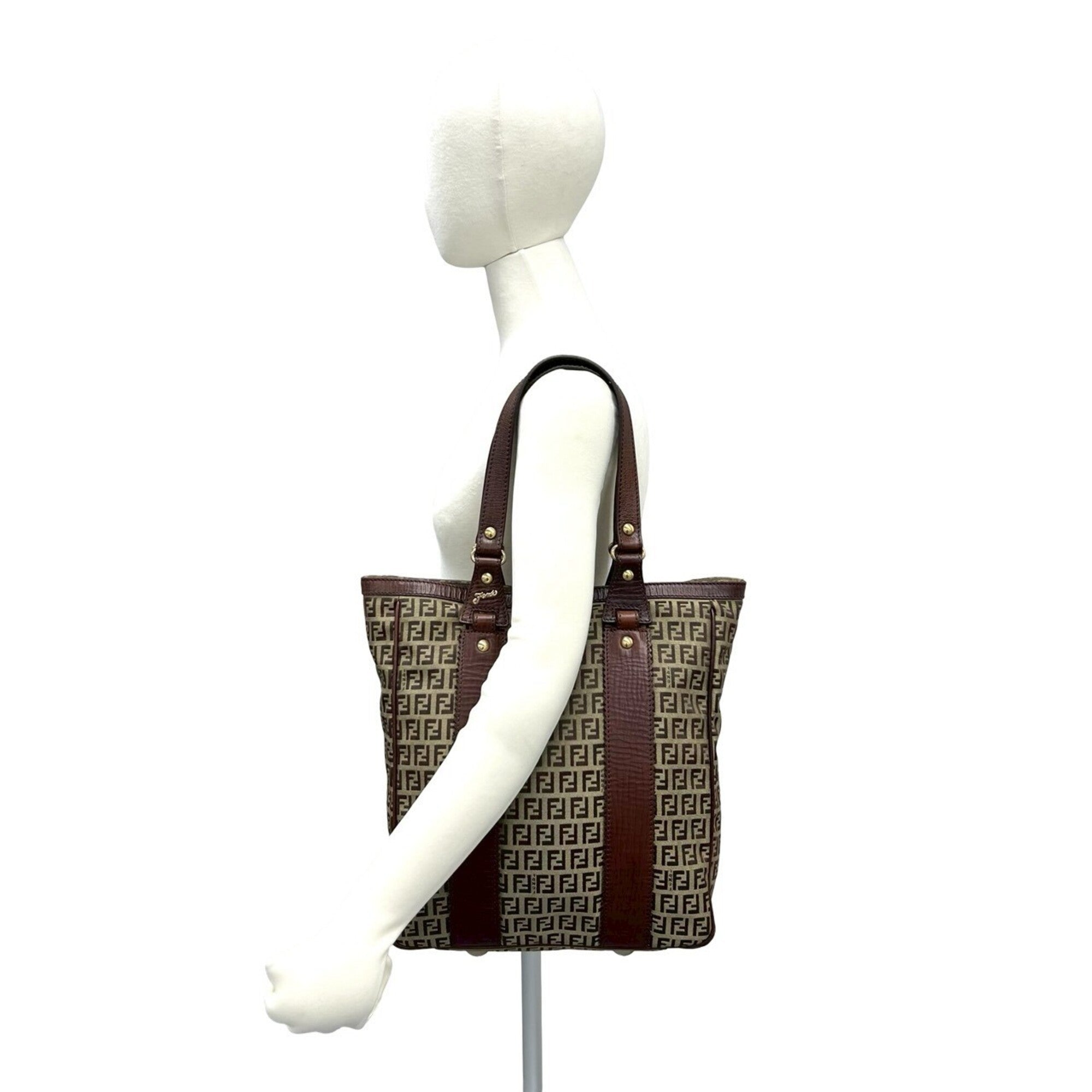 Fendi Brown Canvas Leather Handbag Tote Bag (Pre-Owned)