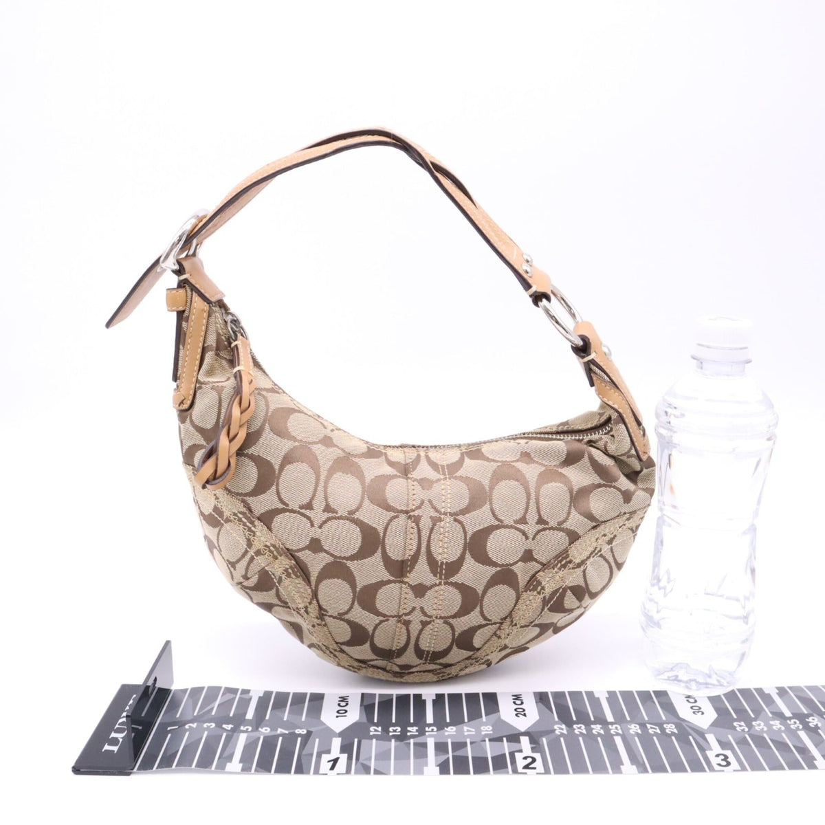 Coach Beige Brown Signature Line Handbag (Pre-Owned)