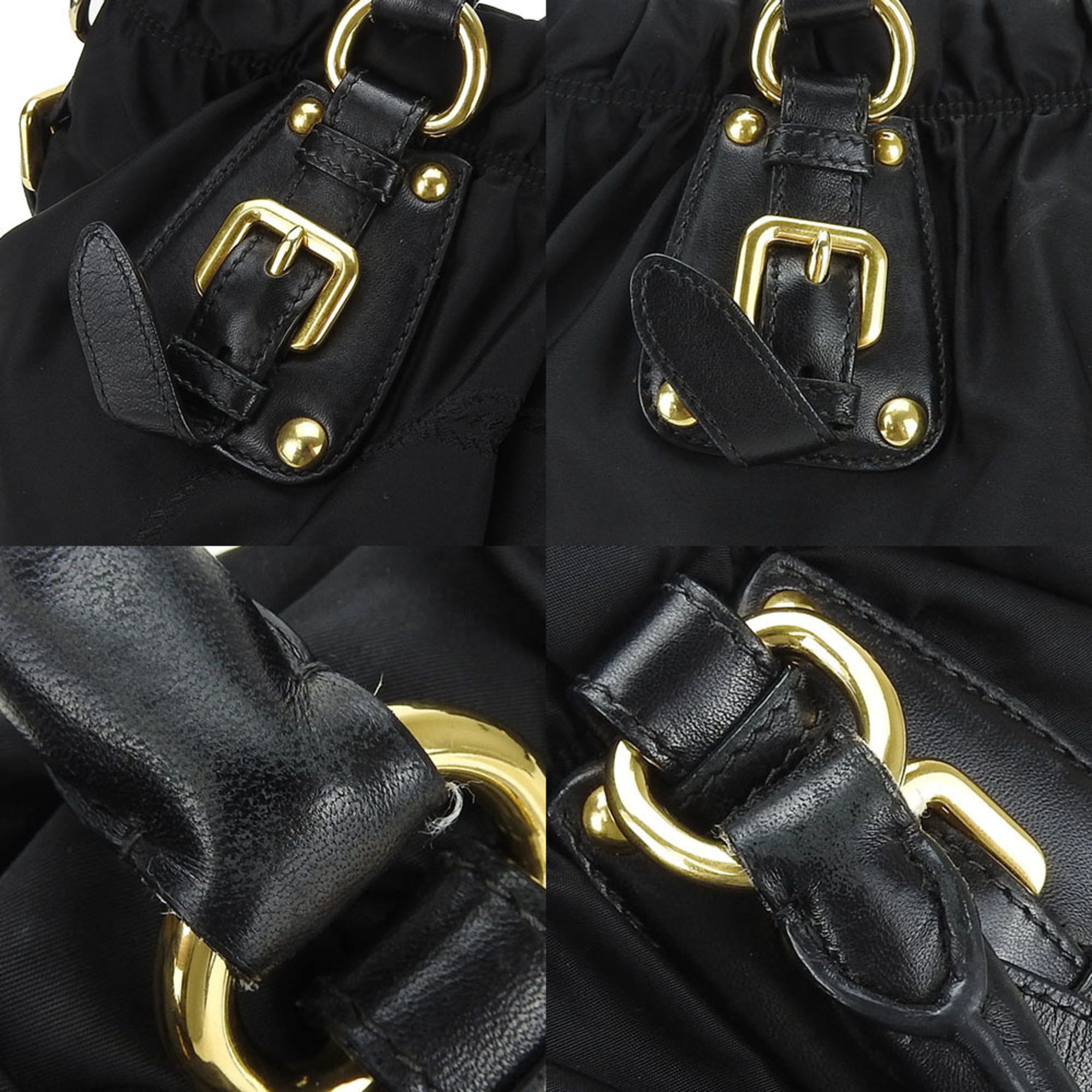 Prada Black Nylon Leather Handbag (Pre-Owned)
