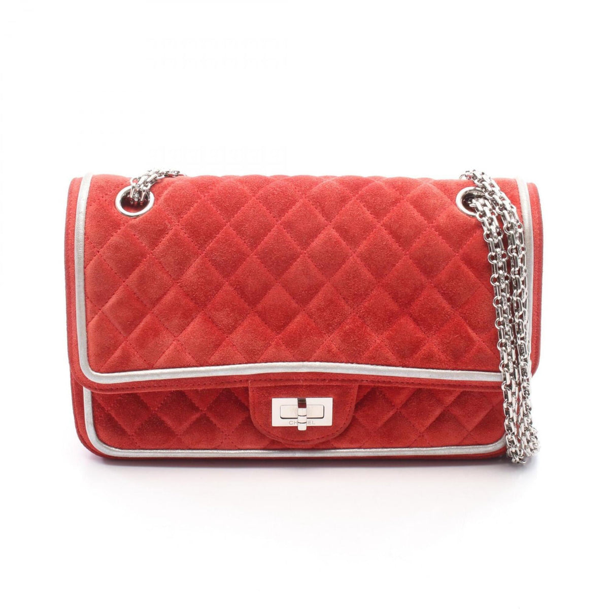 Chanel Red Color Silver Suede Leather Shoulder Bag (Pre-Owned)