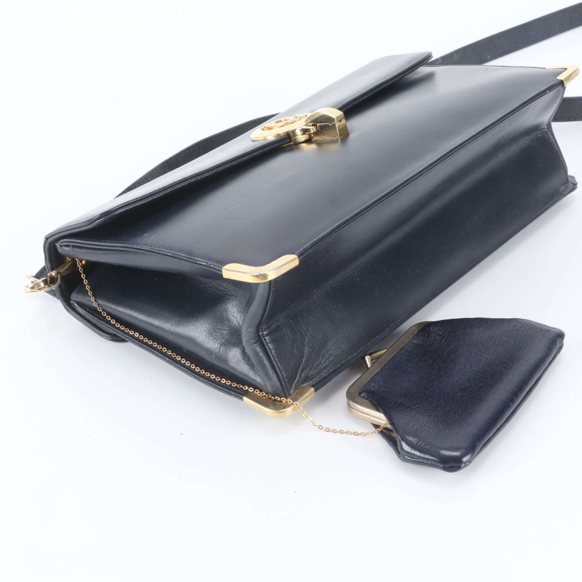 Christian Dior Navy Leather Crossbody Bag Pouch Shoulder Bag (Pre-Owned)