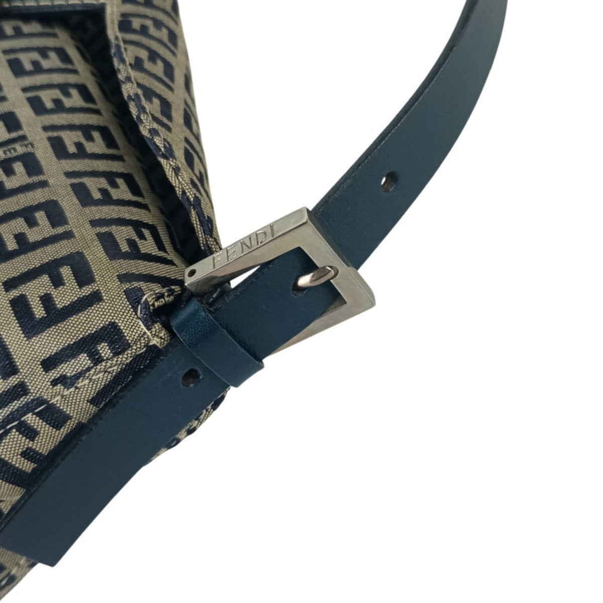 Fendi Zucca Gray Navy Canvas Leather Handbag Shoulder Bag (Pre-Owned)
