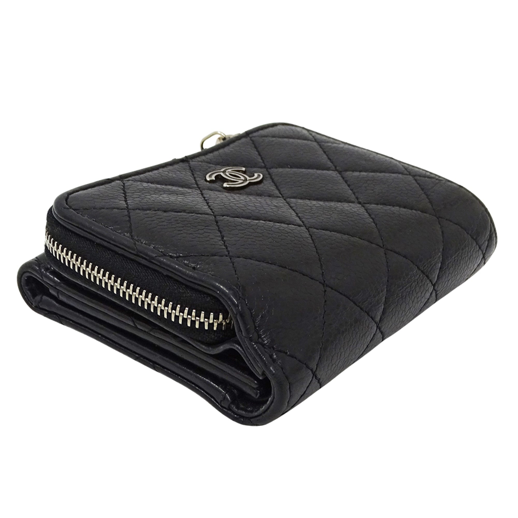 Chanel Black Grained Calfskin Wallet (Tri-Fold) (Pre-Owned)