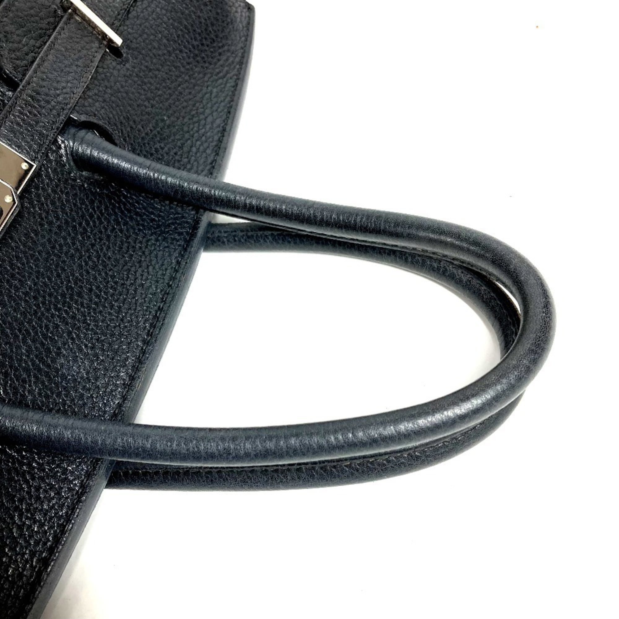 Hermes Birkin Black Leather Handbag Tote Bag (Pre-Owned)