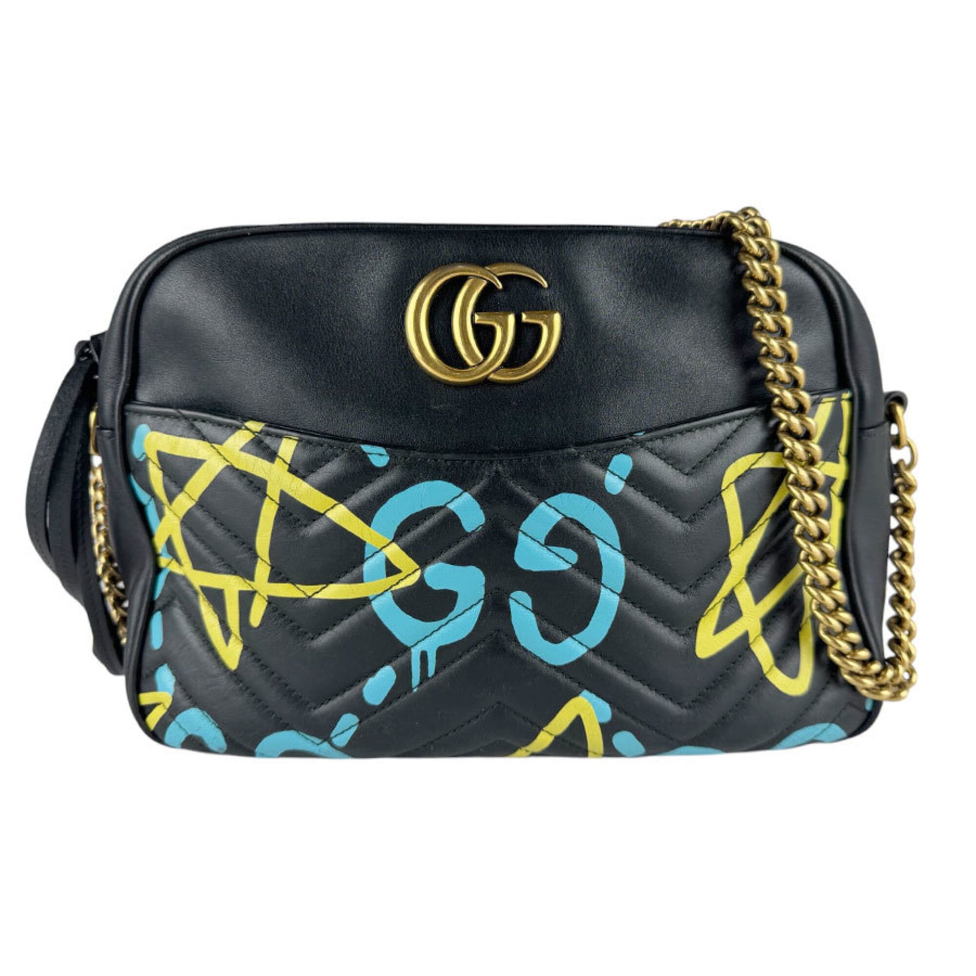 Gucci Black Blue Yellow Leather Shoulder Bag (Pre-Owned)