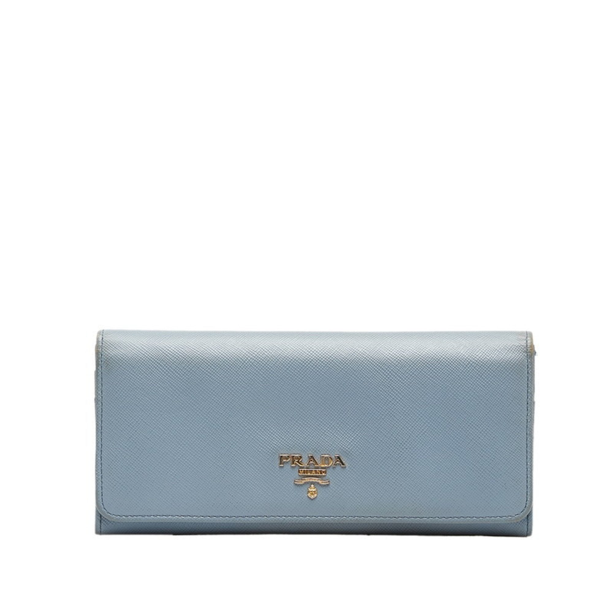 Prada Light Blue Leather Long Wallet (Bi-Fold) (Pre-Owned)