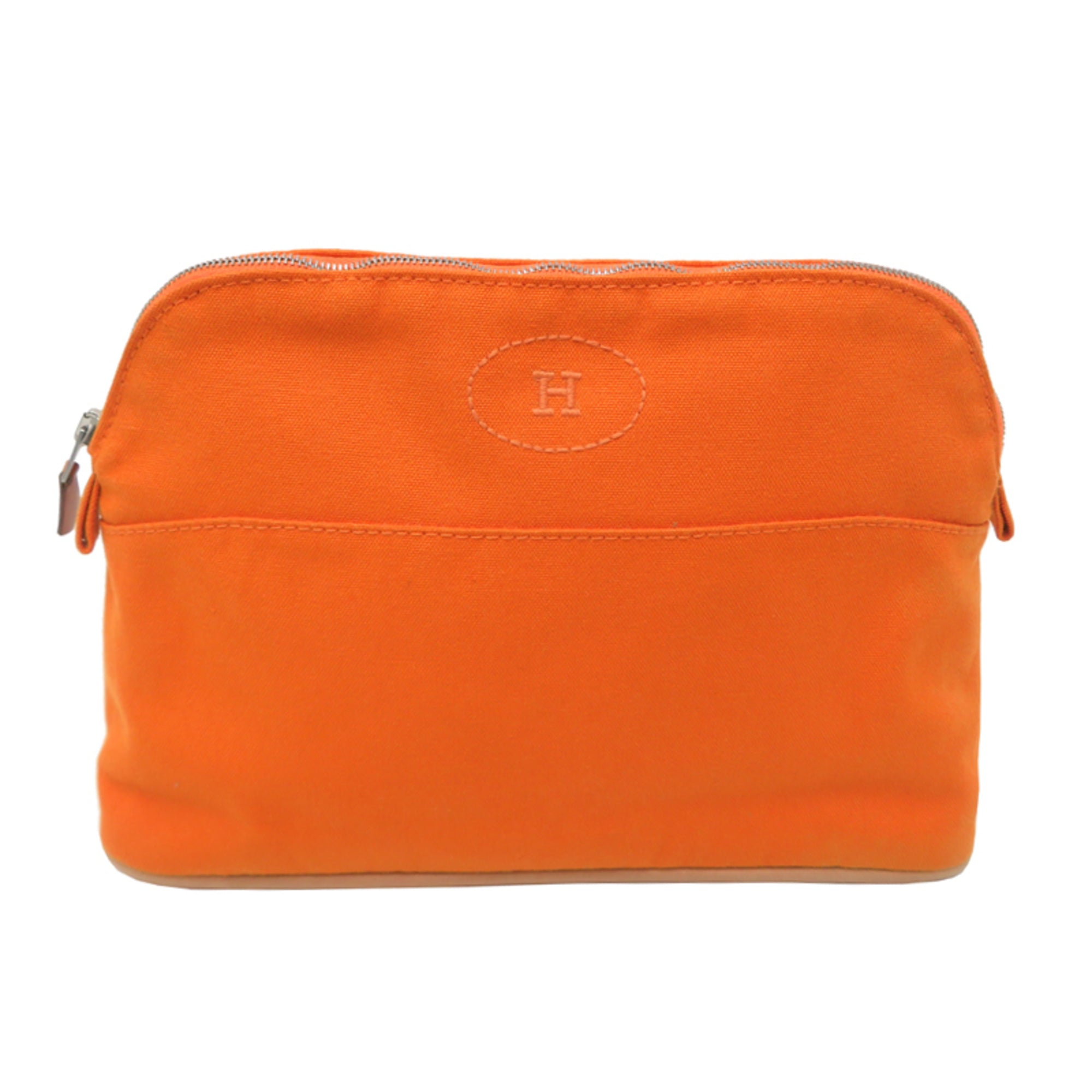 Hermes Orange Cotton Canvas Leather Pouch (Pre-Owned)