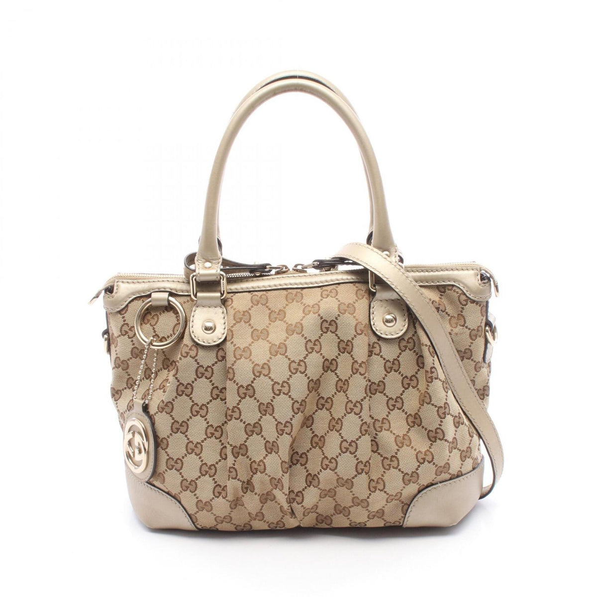 Gucci Beige Brown Gg Canvas Leather Handbag (Pre-Owned)