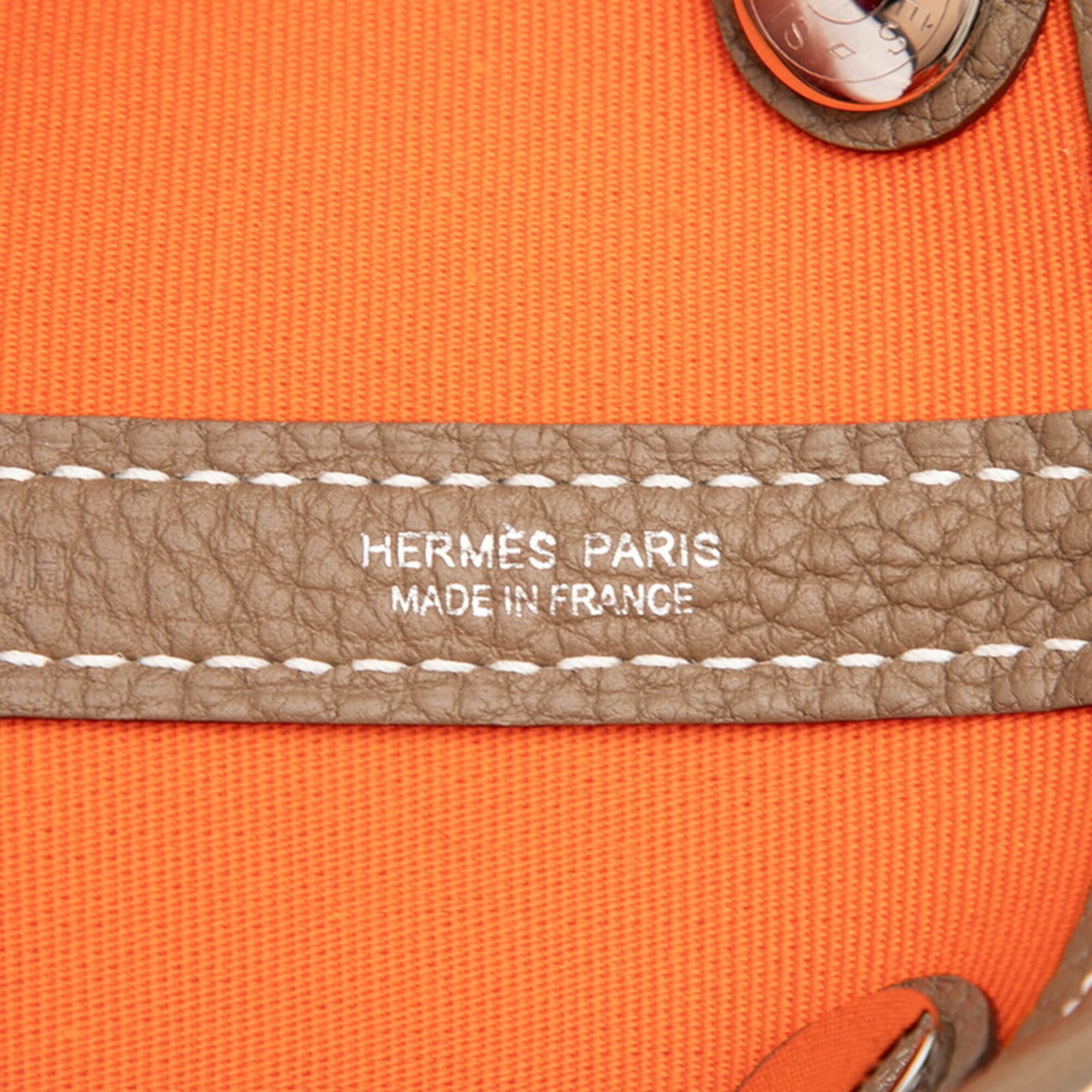 Hermes Garden Etoupe Gray Orange Toile Officier Negonda Leather Tote Bag (Pre-Owned)