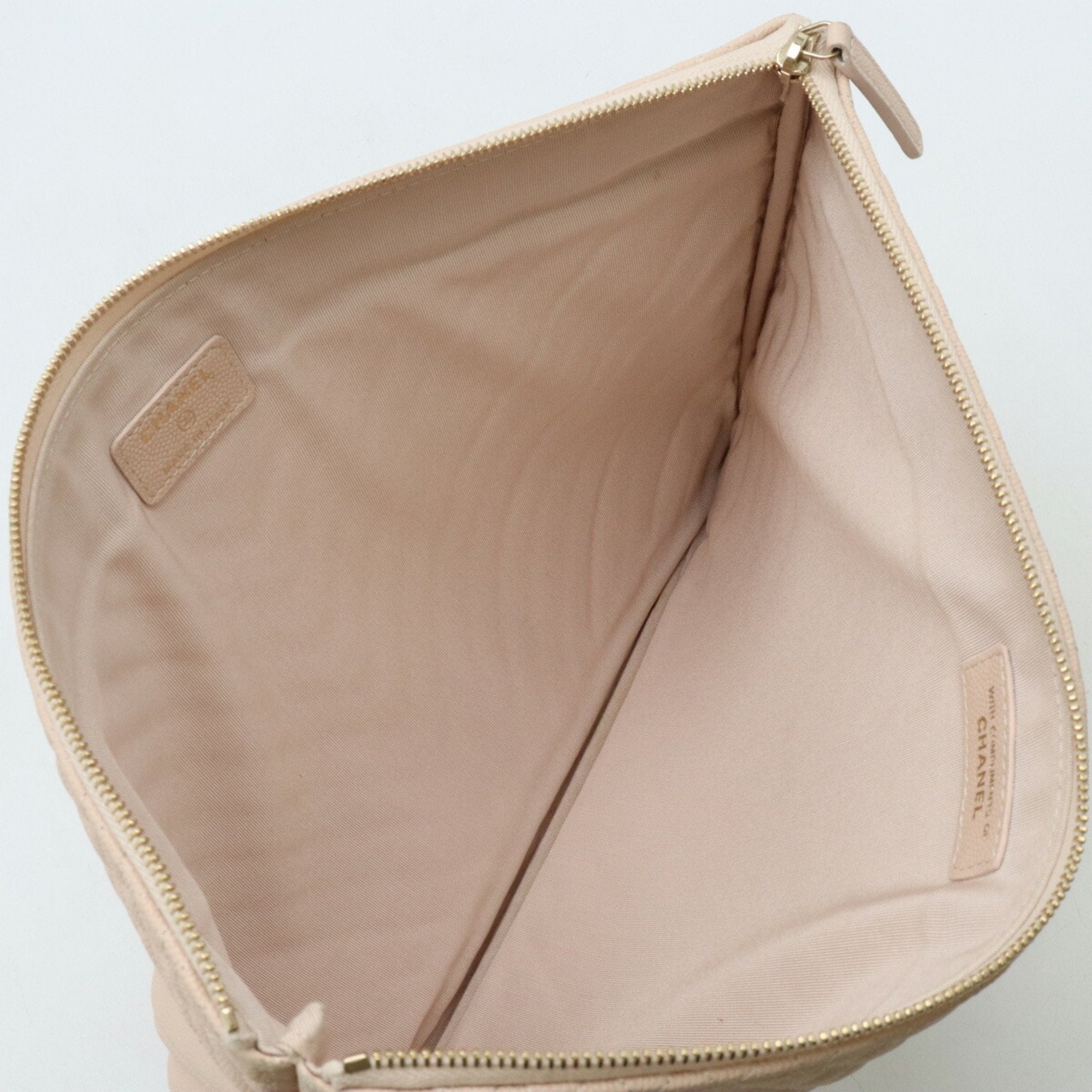 Chanel Chevron (V Stitch) Baby Pink Caviar Leather Clutch Bag (Pre-Owned)