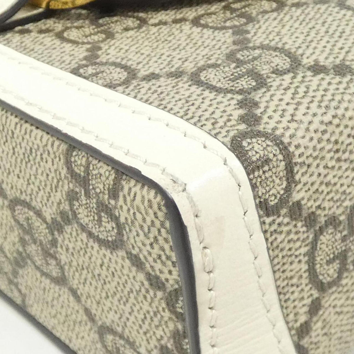 Gucci Horsebit Beige White Gg Supreme Canvas Shoulder Bag (Pre-Owned)