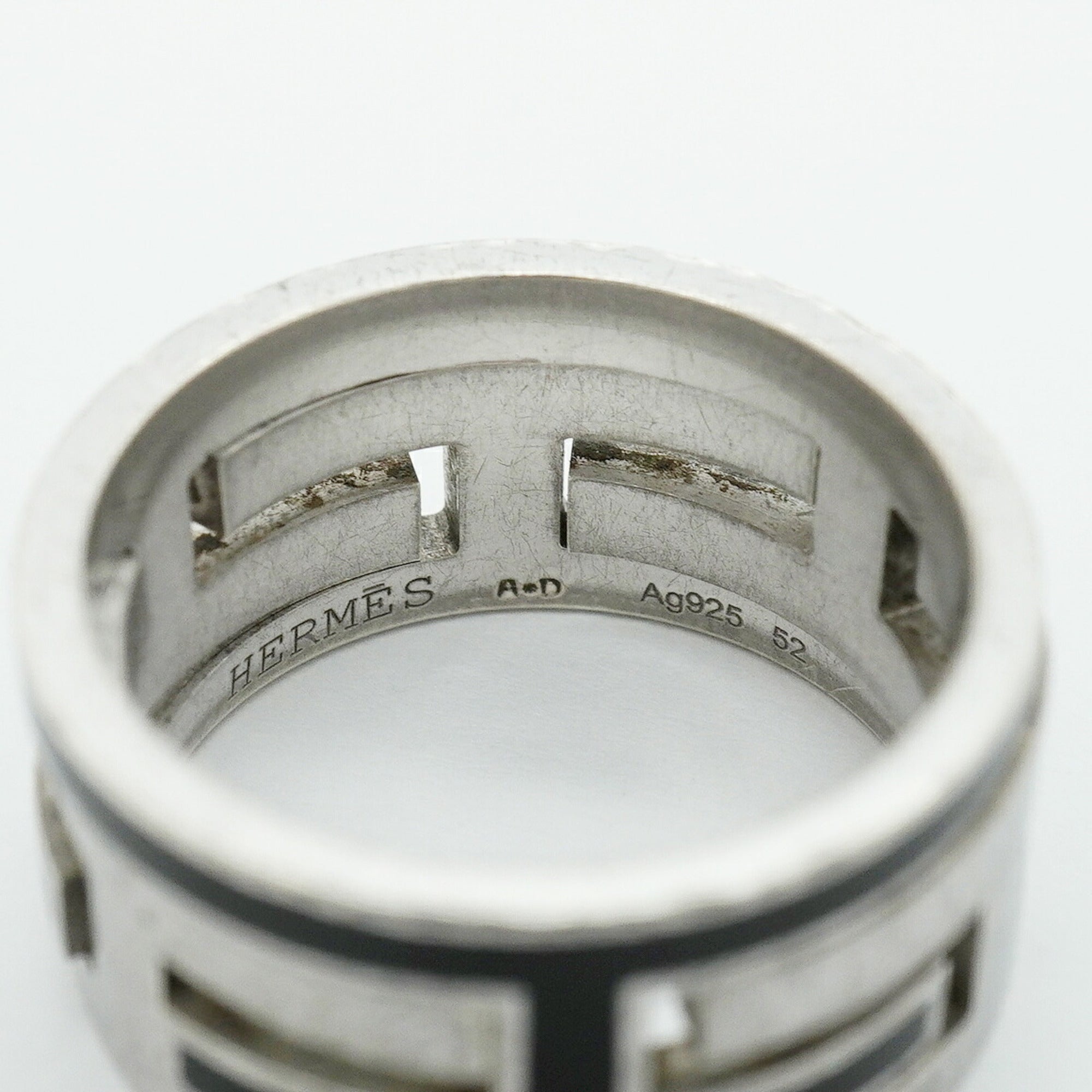 Hermes Black Silver 925 Band Ring (Pre-Owned)