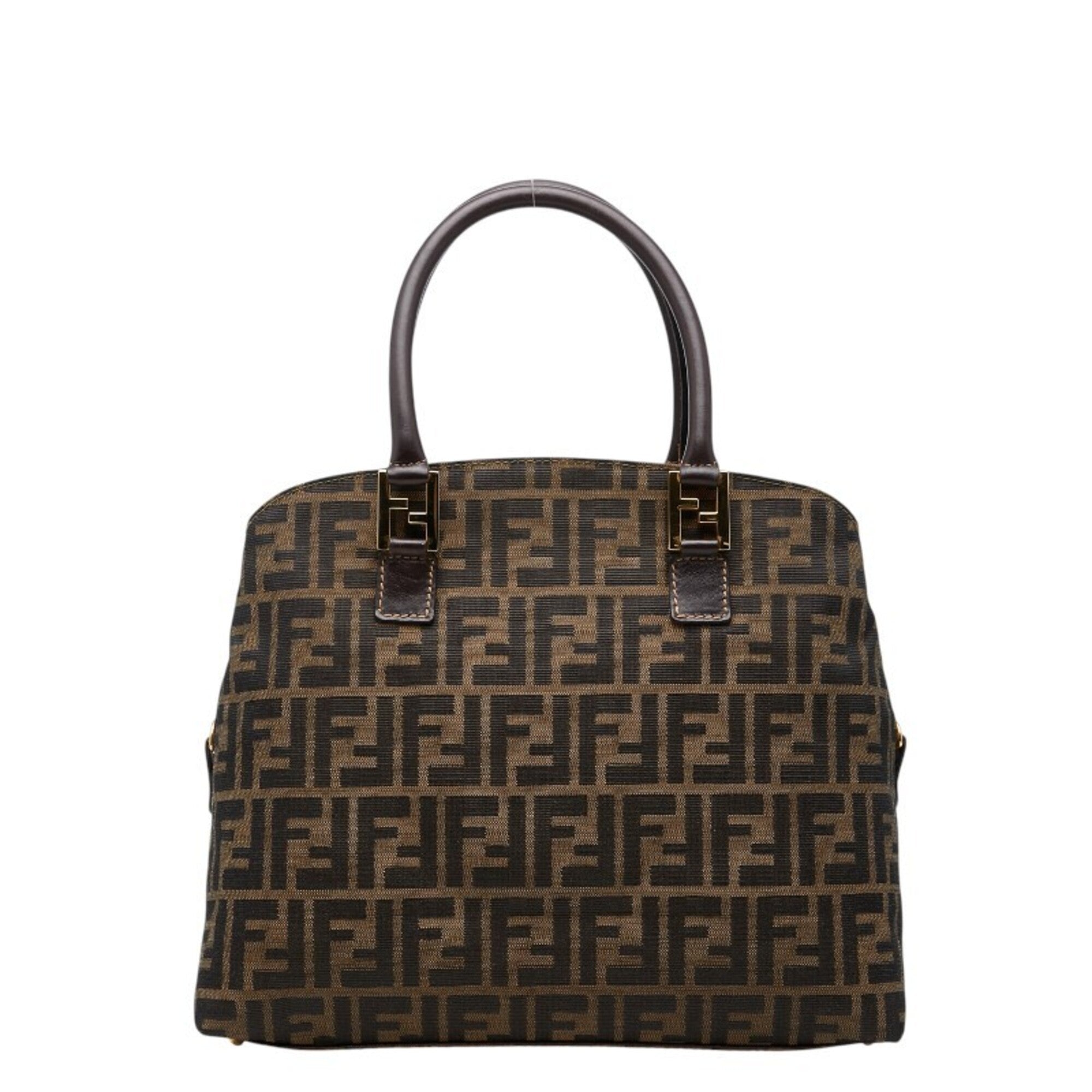 Fendi Beige Black Canvas Handbag (Pre-Owned)