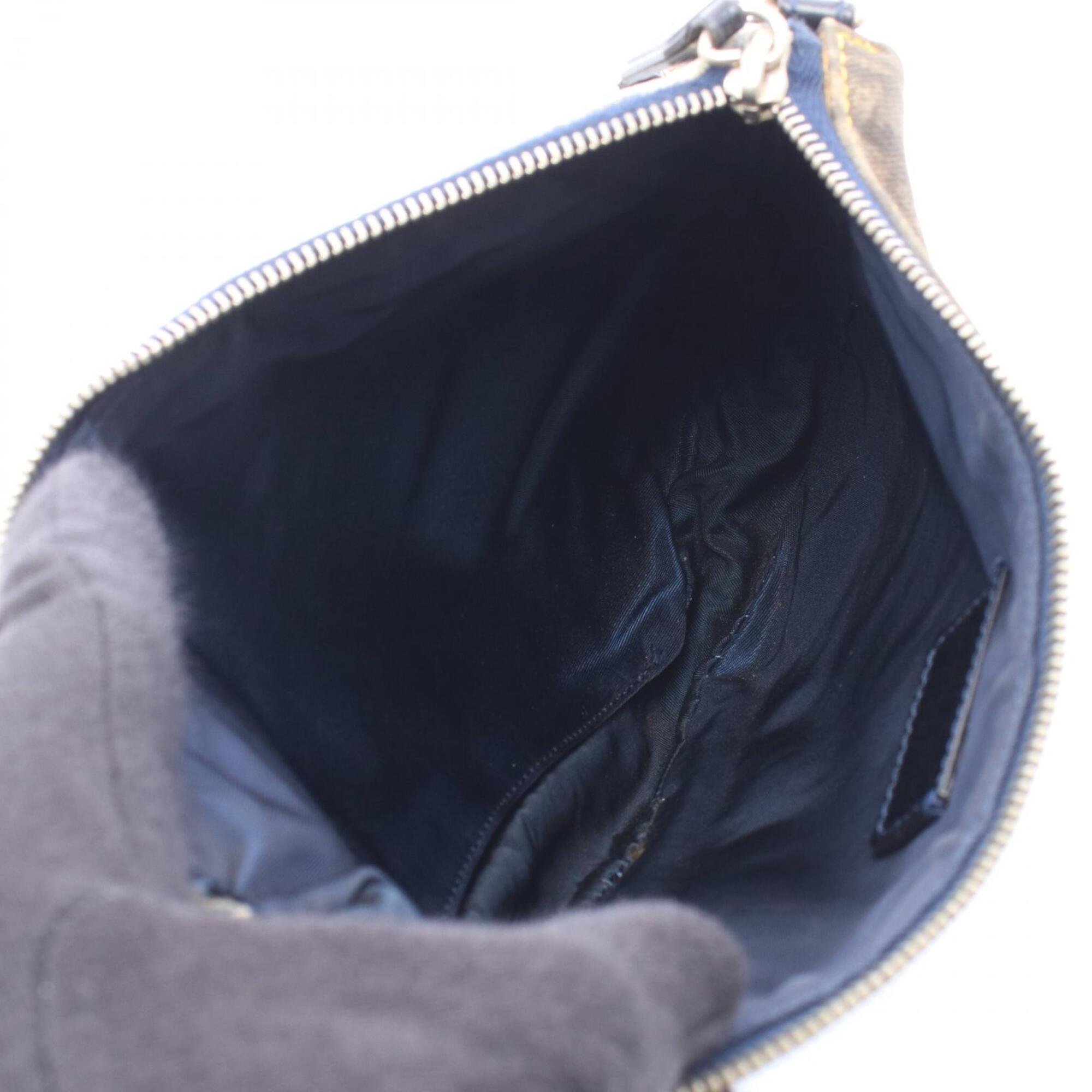 Christian Dior Gray Multi-Color Navy Canvas Leather Handbag Saddle Bag (Pre-Owned)