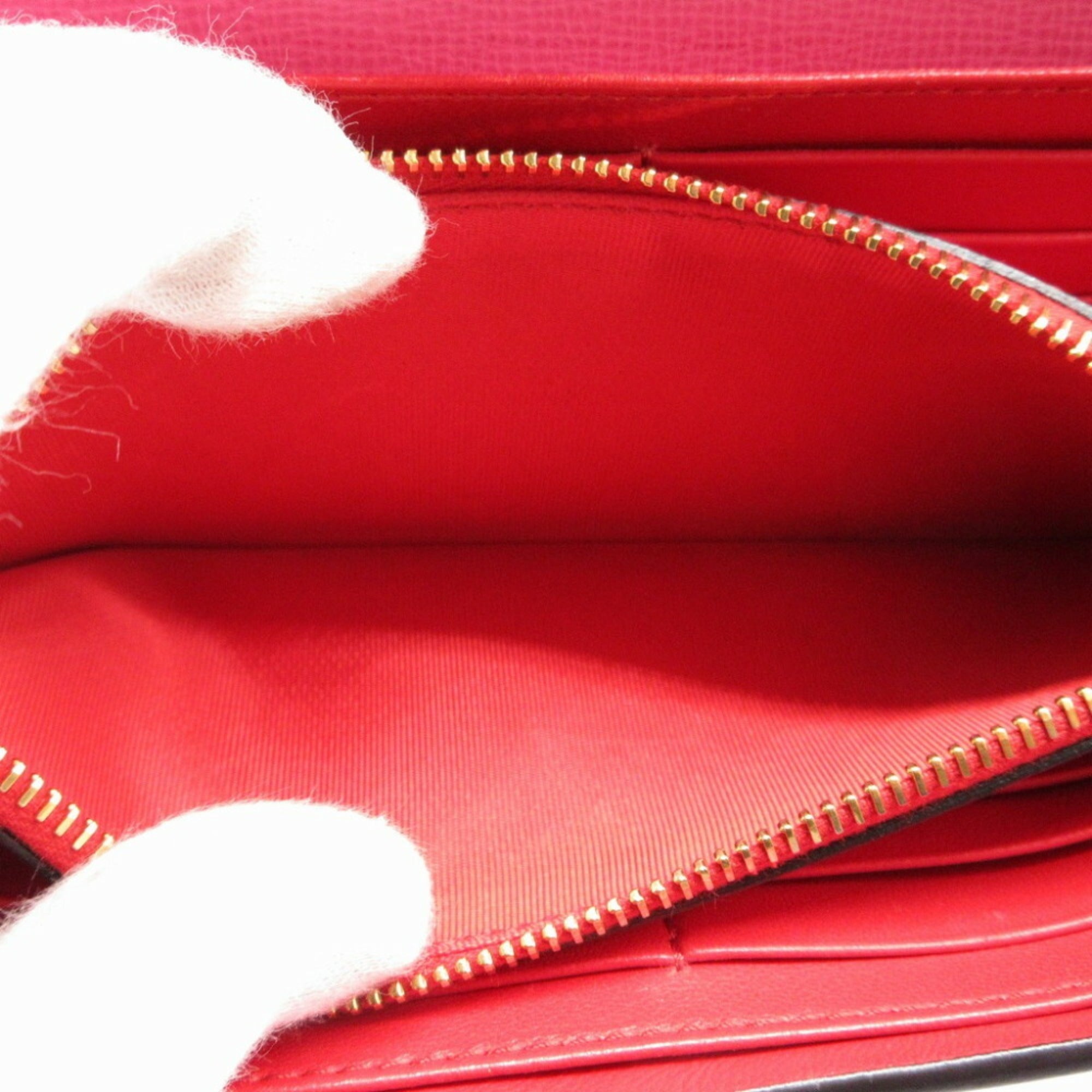 Valentino Pink Red Color Leather Long Wallet (Bi-Fold) (Pre-Owned)
