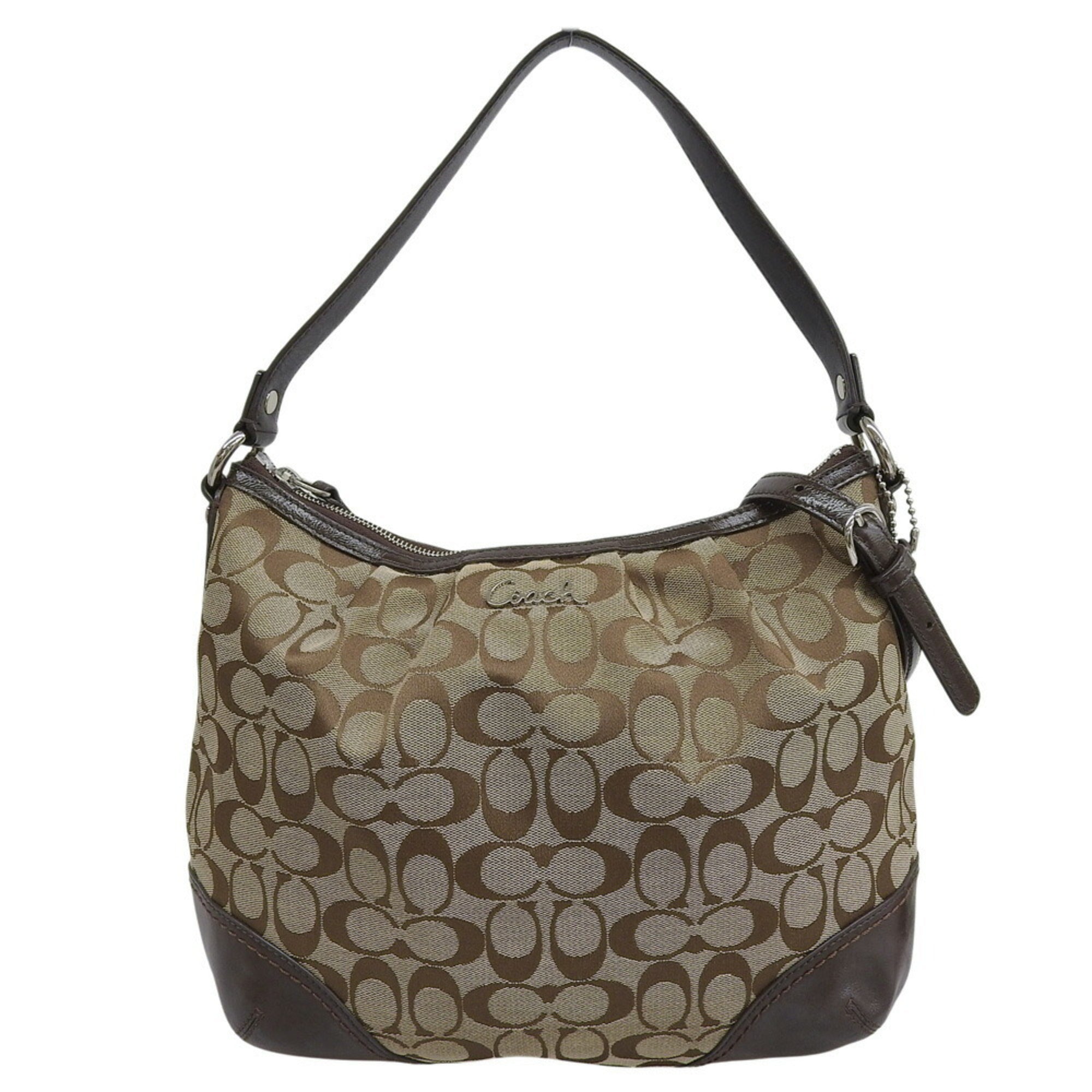 Coach Beige Brown Canvas Leather Shoulder Bag (Pre-Owned)