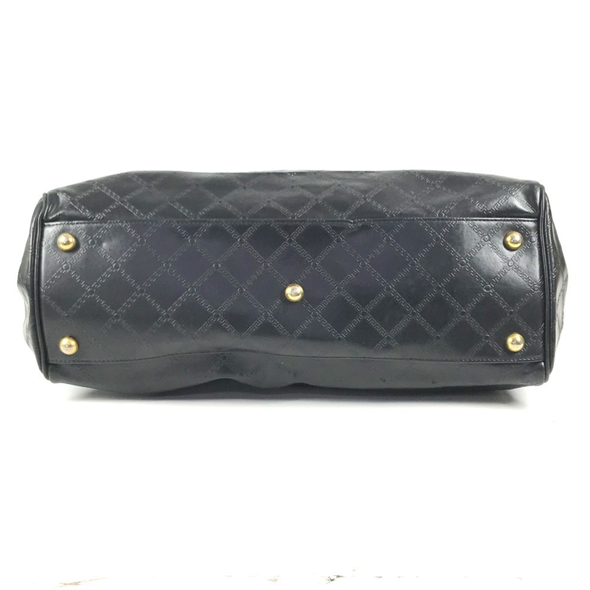 Versace Black Leather Boston Bag Handbag (Pre-Owned)