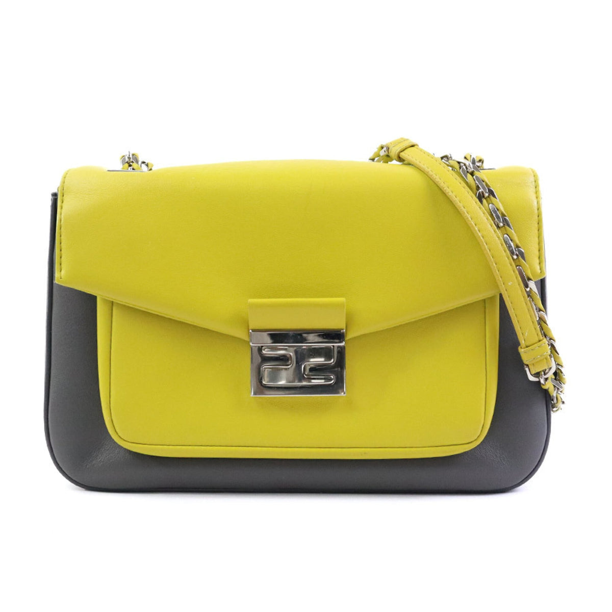 Fendi Gray Yellow Leather Shoulder Bag (Pre-Owned)