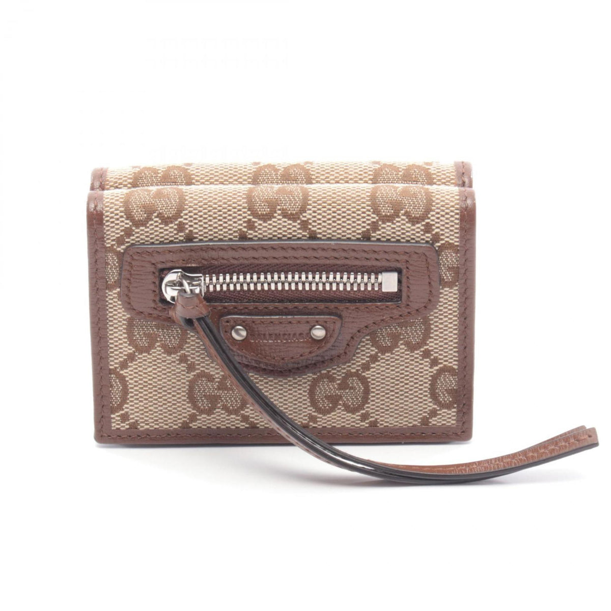 Gucci Beige Brown Canvas Leather Wallet (Tri-Fold) (Pre-Owned)