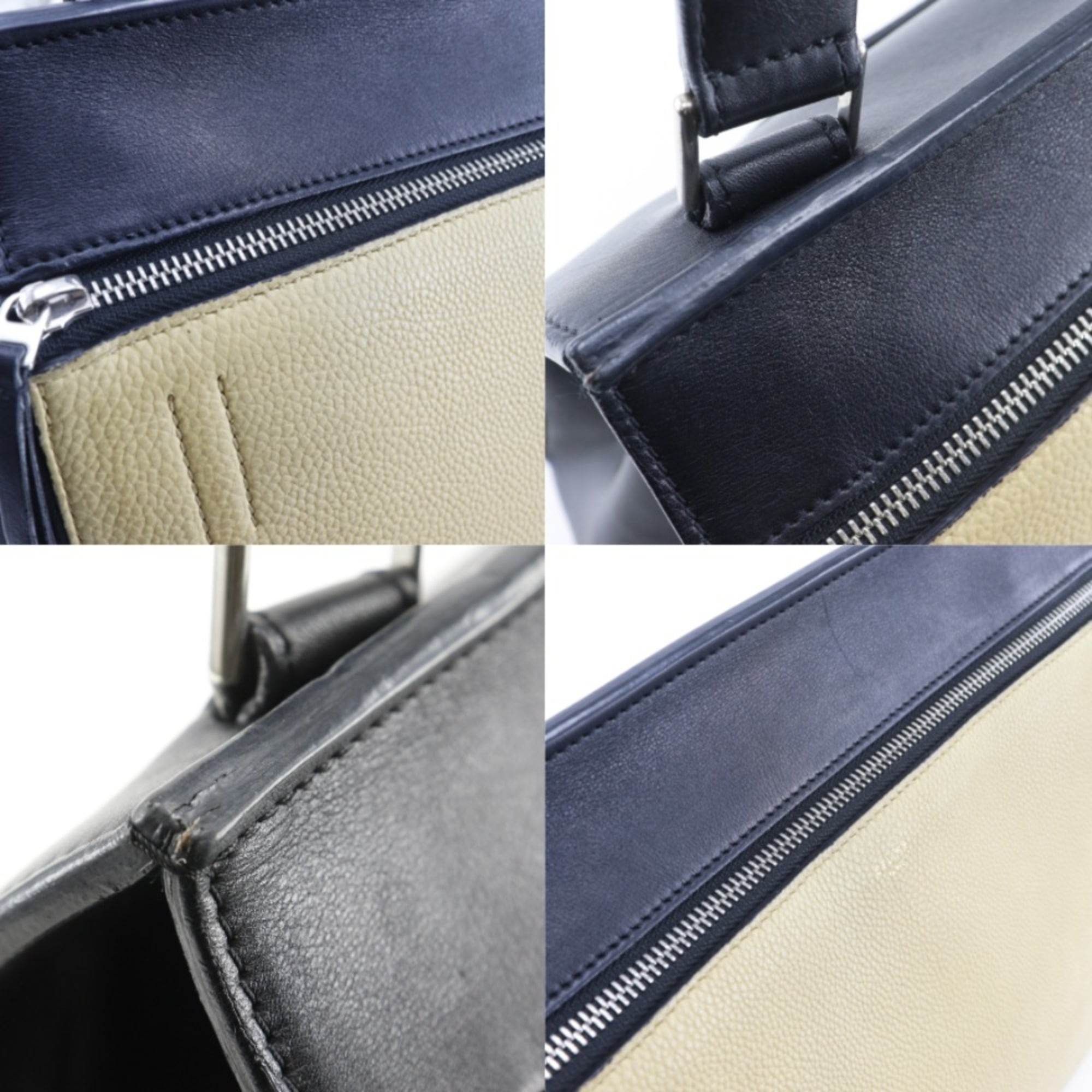 Celine Beige Black Leather Handbag Shoulder Bag (Pre-Owned)
