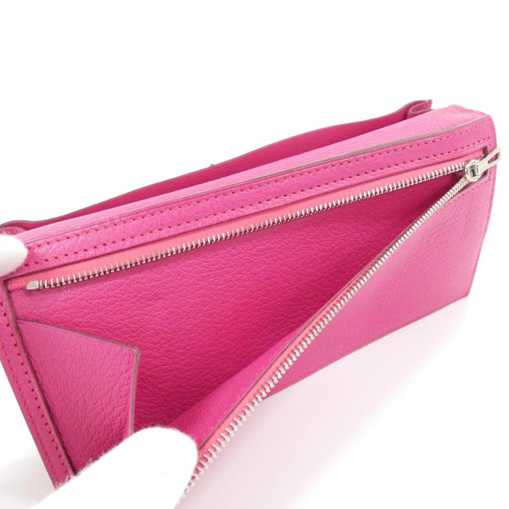 Hermes Rose Shocking Soufre Chevre Leather Long Wallet (Bi-Fold) (Pre-Owned)