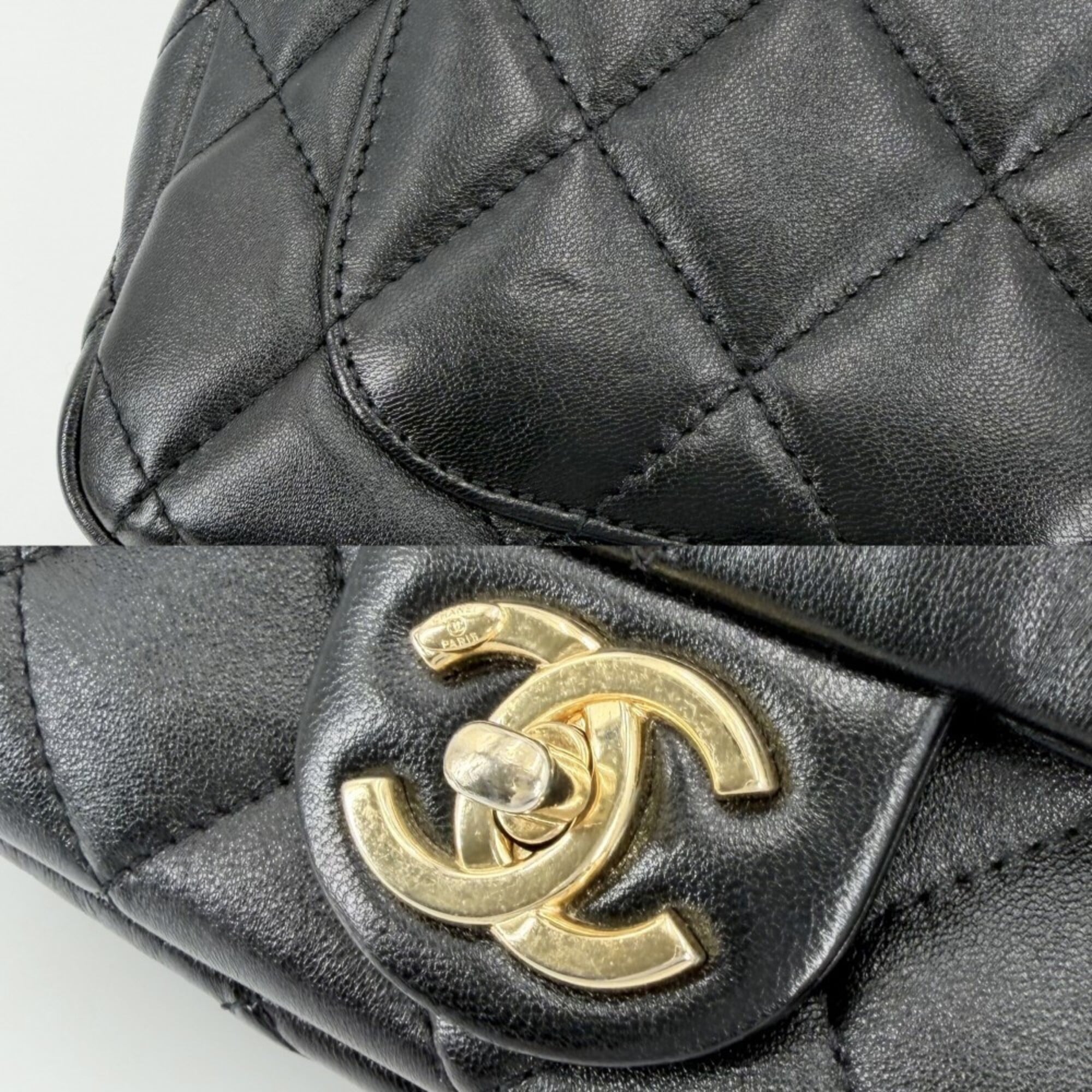 Chanel Matelasse Black Leather Pochette Shoulder Bag (Pre-Owned)