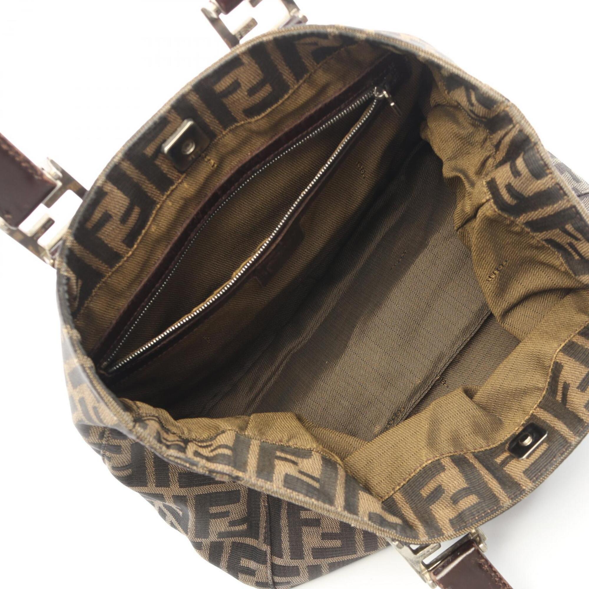 Fendi Zucca Brown Canvas Leather Handbag Tote Bag (Pre-Owned)