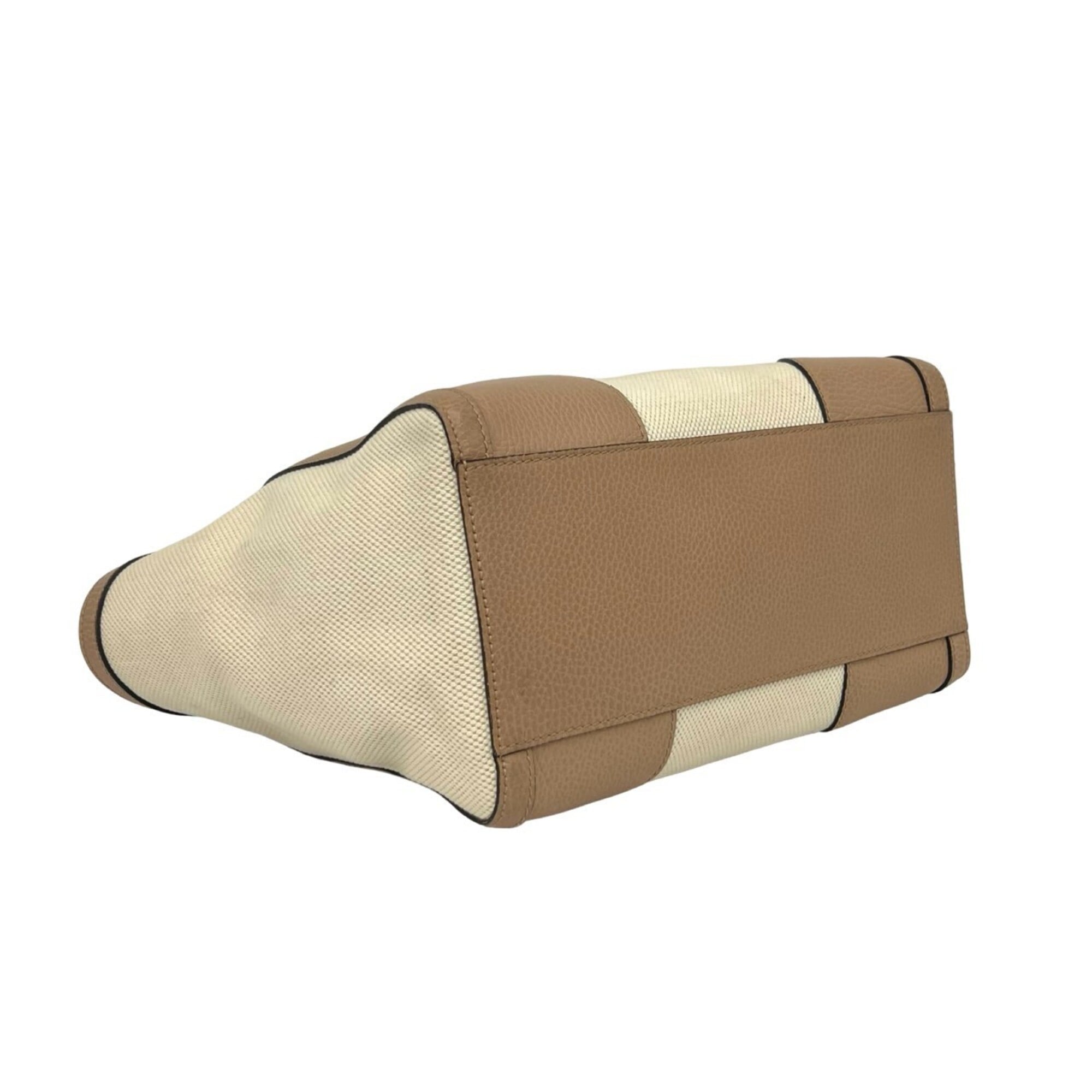 Gucci Beige Brown Canvas Leather Tote Bag (Pre-Owned)