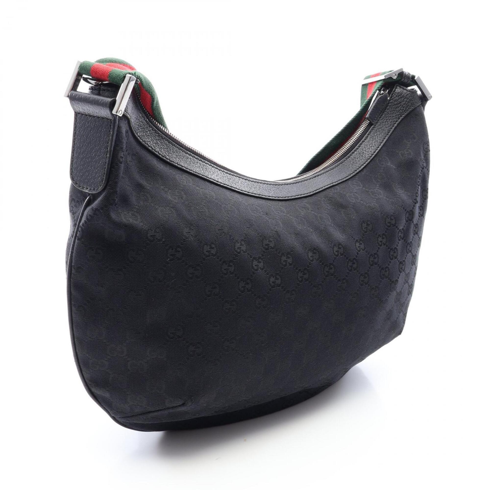 Gucci Gg Canvas Black Gg Canvas Leather Handbag Shoulder Bag (Pre-Owned)