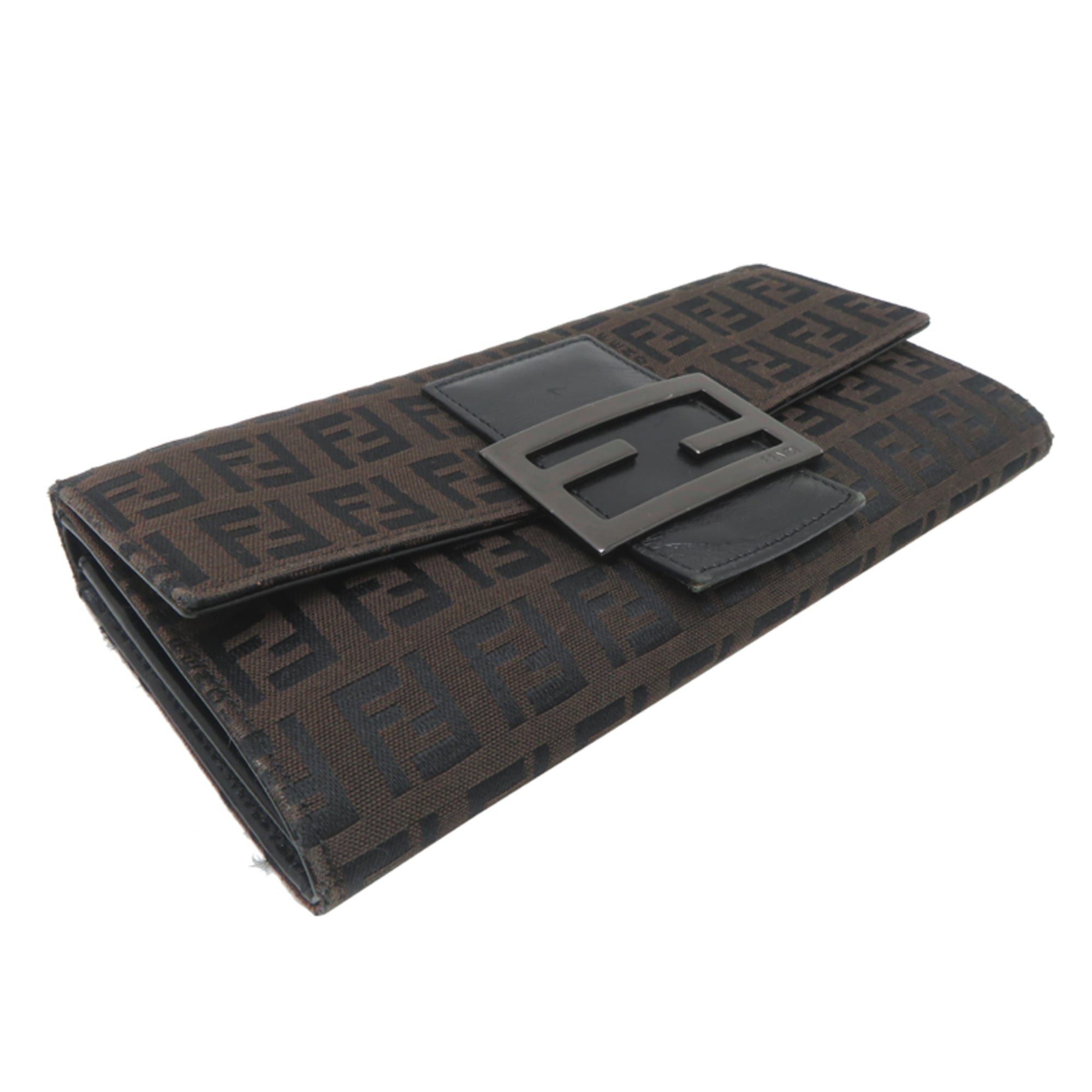 Fendi Brown Canvas Leather Long Wallet (Bi-Fold) (Pre-Owned)
