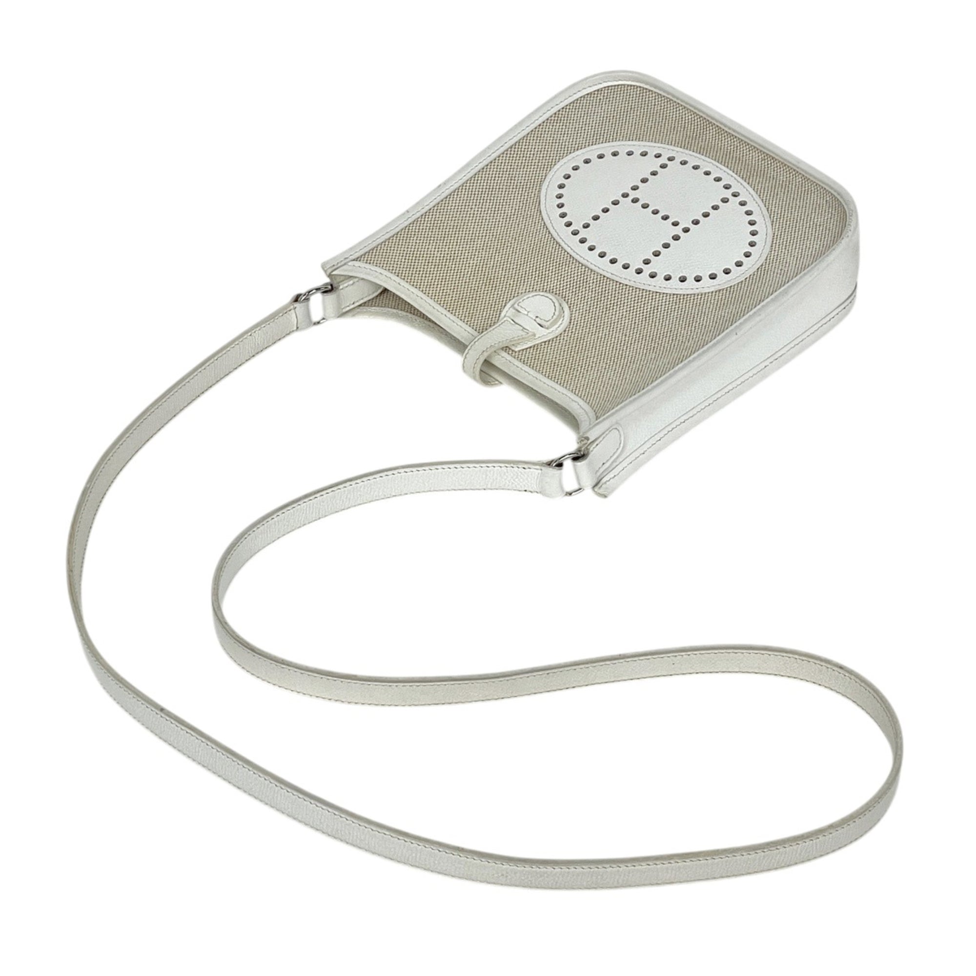 Hermes Natural White Toile H Leather Pochette Shoulder Bag (Pre-Owned)