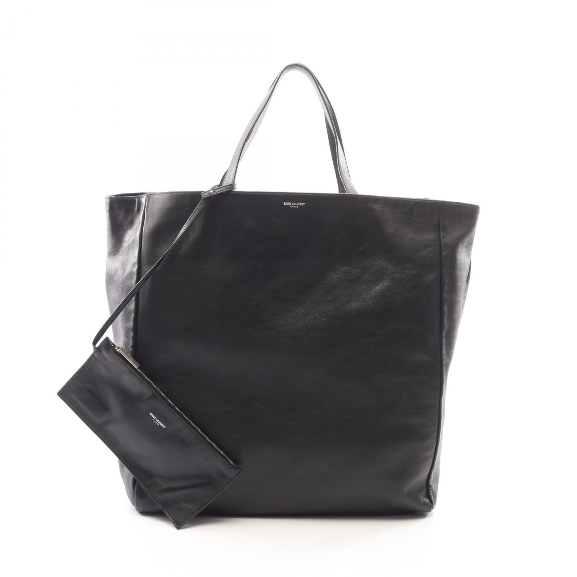 Saint Laurent Black Leather Handbag Pouch Tote Bag (Pre-Owned)
