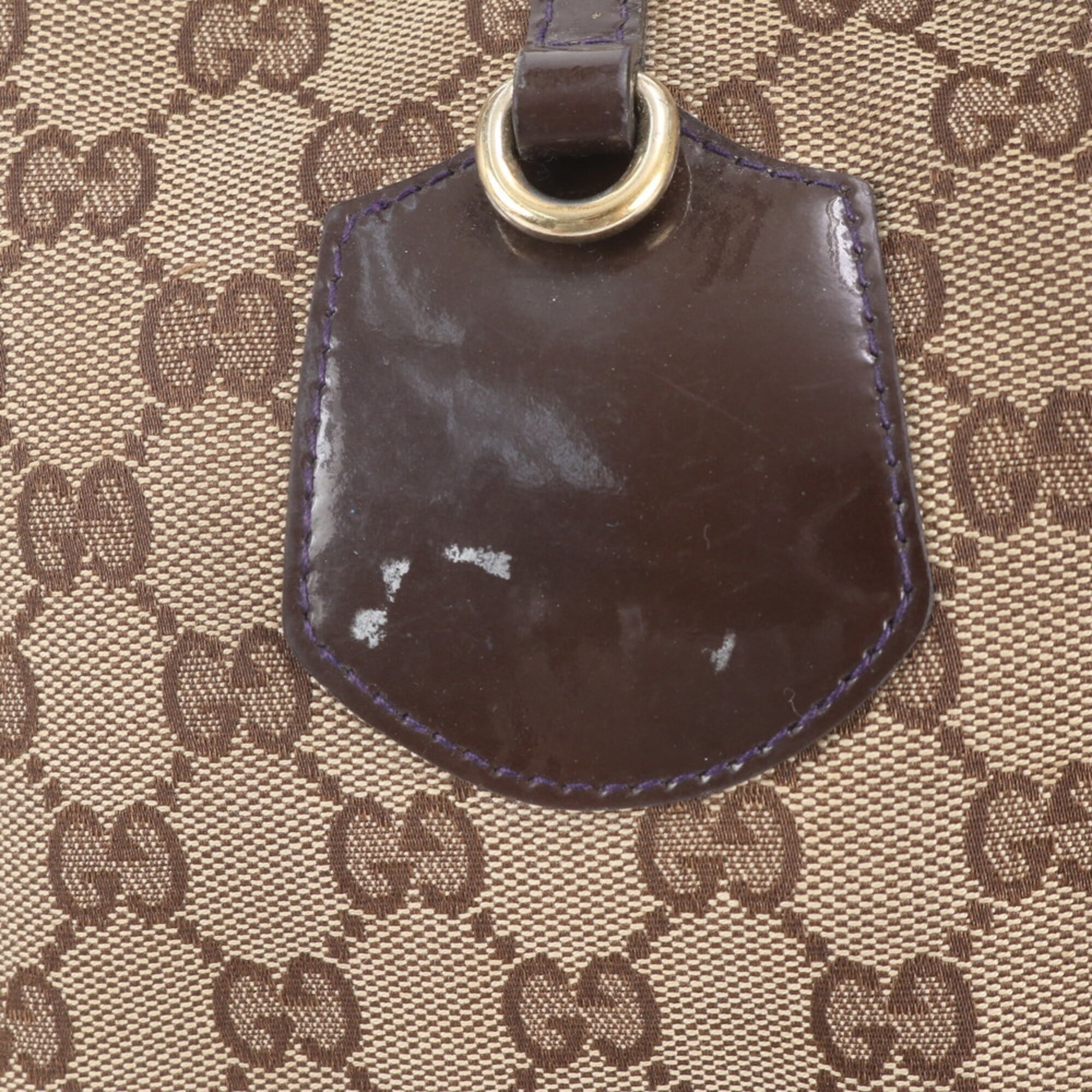 Gucci Brown Leather Canvas Handbag Shoulder Bag Tote Bag (Pre-Owned)