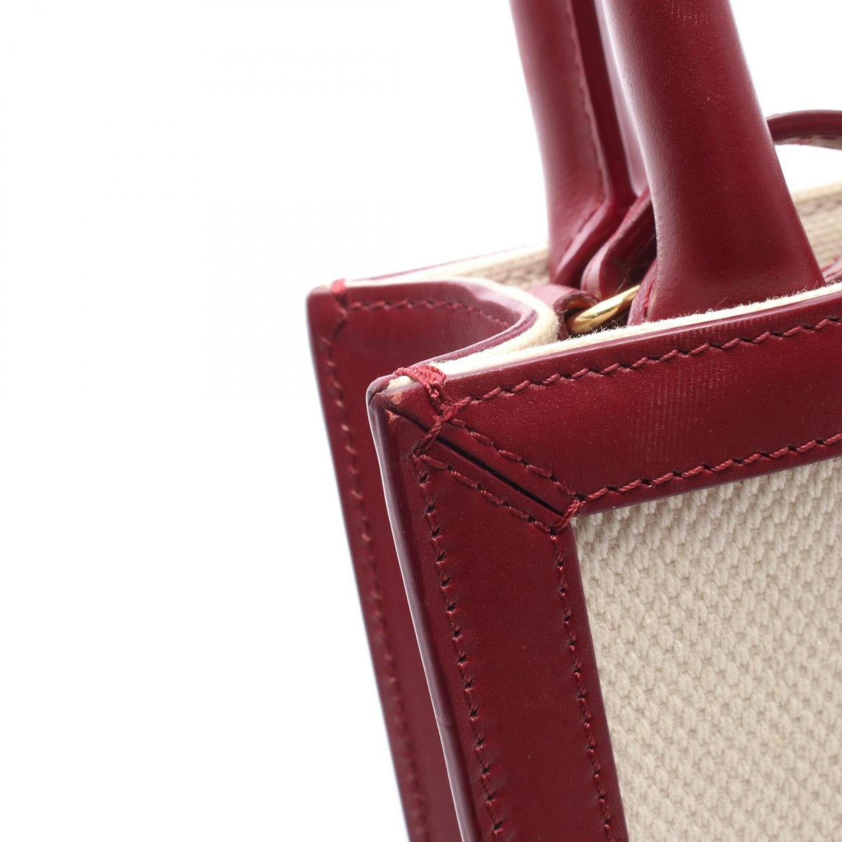 Celine Bordeaux Ivory Canvas Leather Handbag (Pre-Owned)