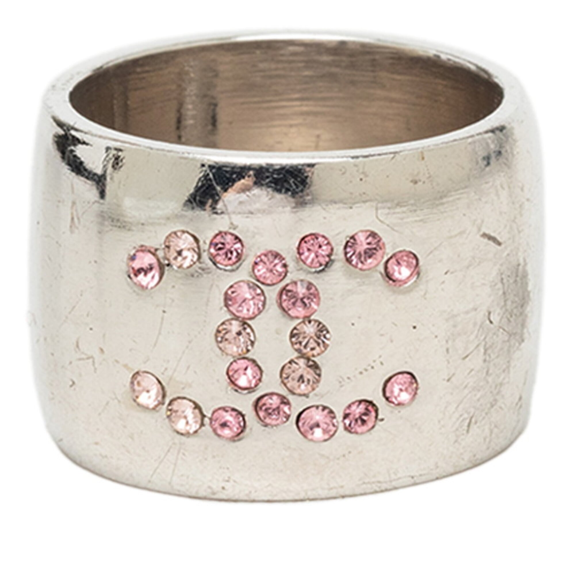 Chanel Metal Rhinestone Band Ring (Pre-Owned)