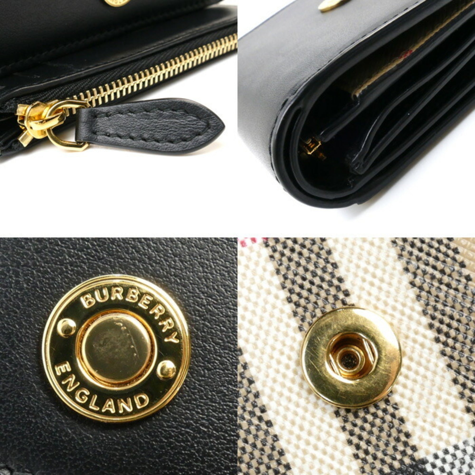 Burberry Beige Black Cotton Leather Elastane Wallet (Tri-Fold) (Pre-Owned)