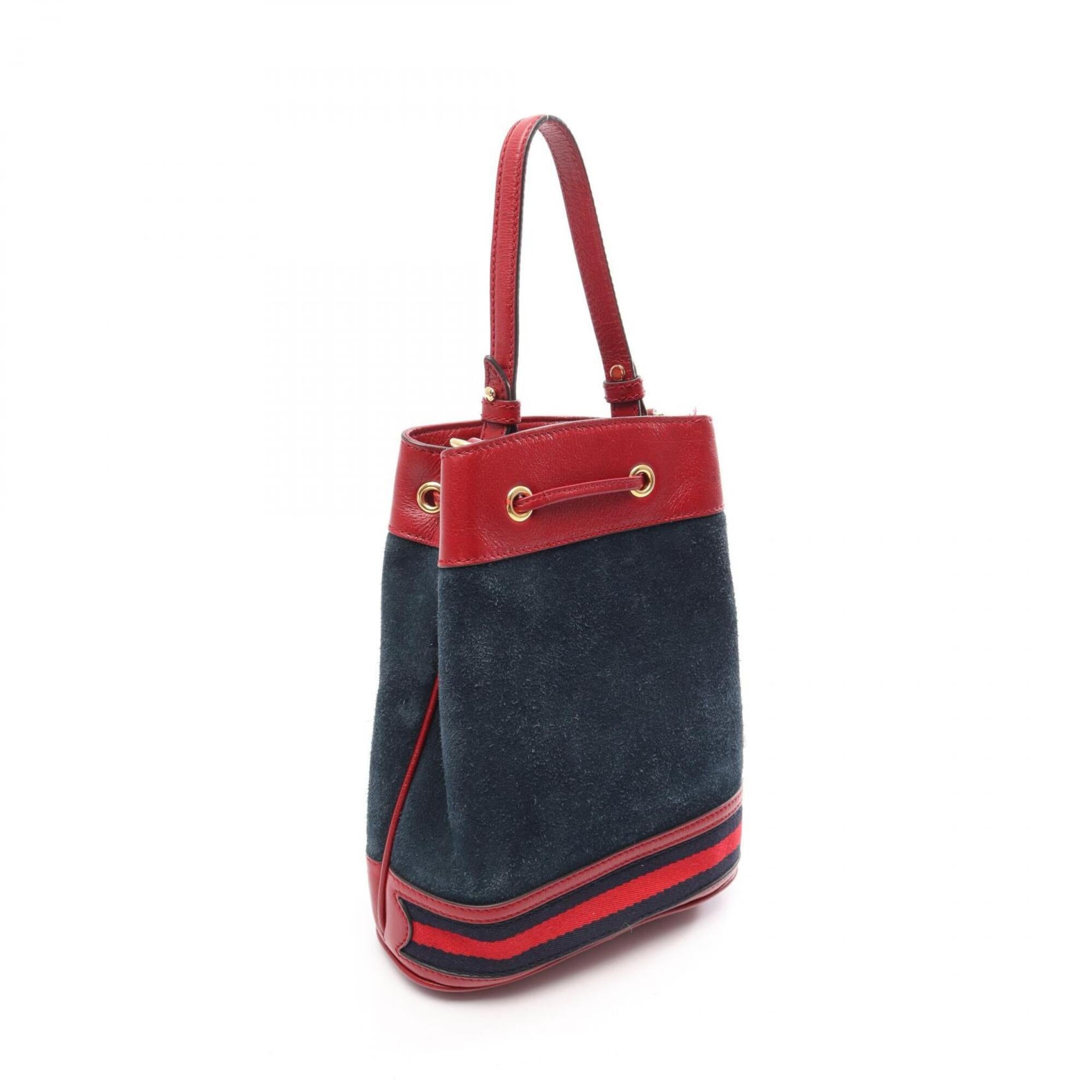 Gucci Navy Red Color Suede Leather Handbag (Pre-Owned)