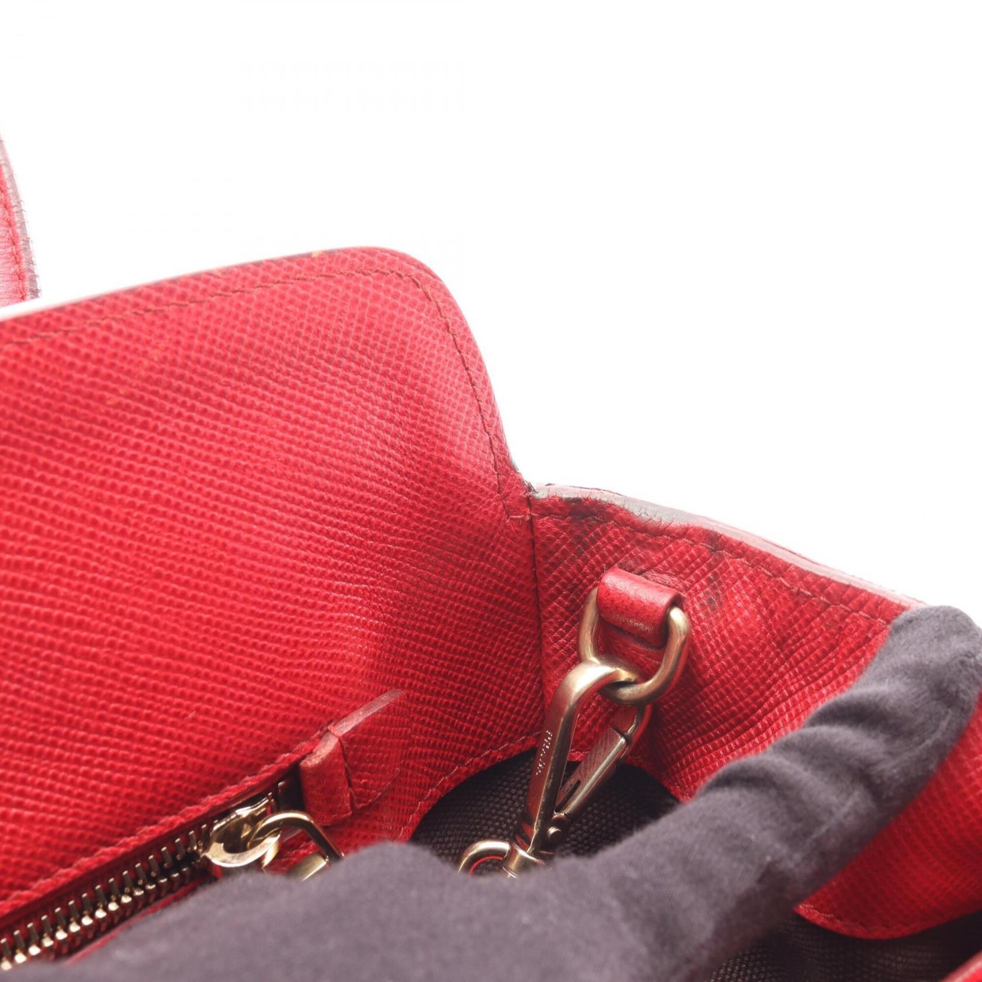 Prada Black Red Color Canvas Saffiano Handbag (Pre-Owned)