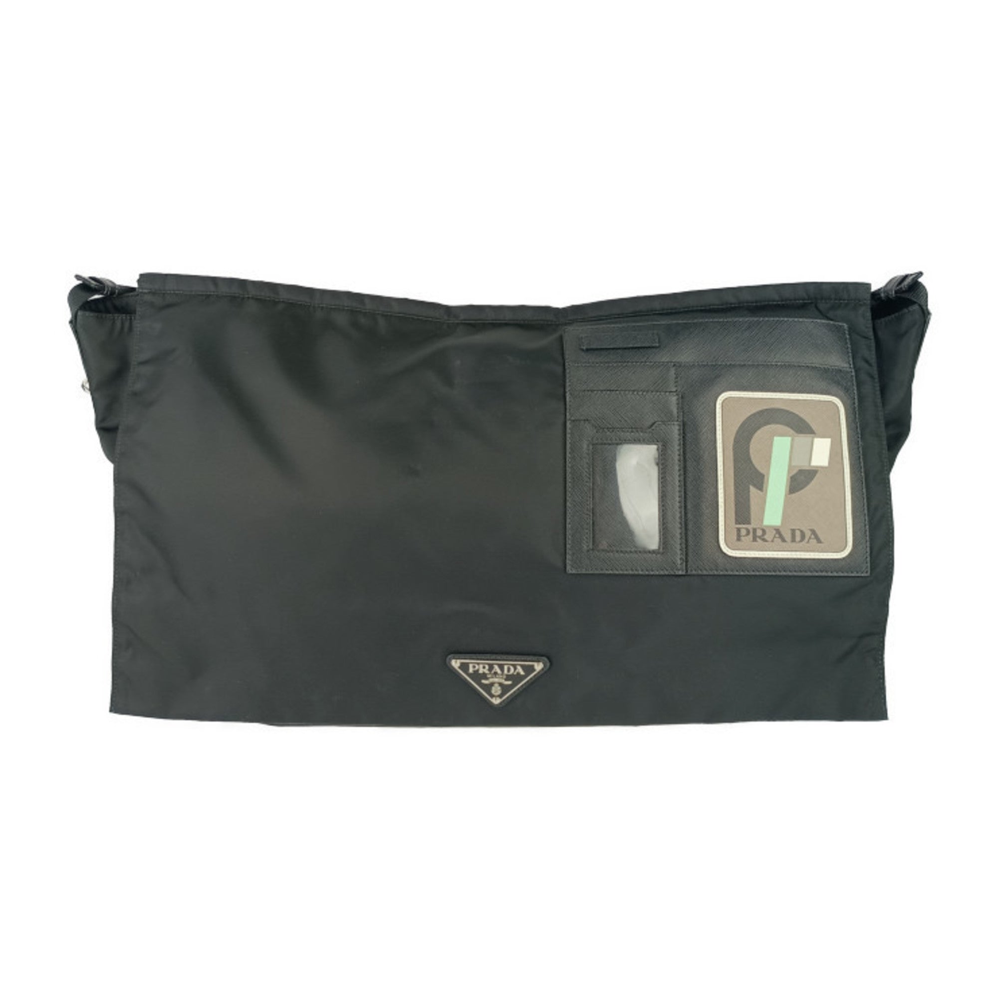 Prada Black Nylon Leather Messenger Bag Shoulder Bag (Pre-Owned)