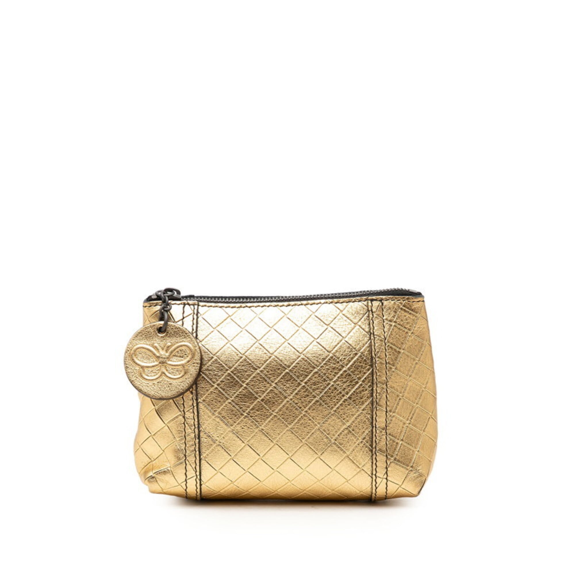 Bottega Veneta Gold Leather Handbag Pouch (Pre-Owned)