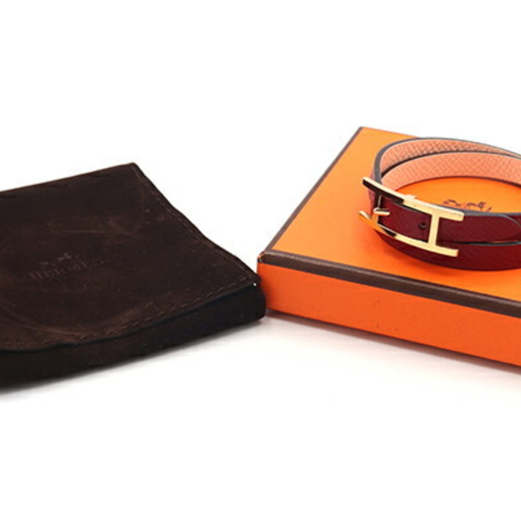Hermes Rose Eglantine Rouge Grenat Epsom Leather Charm Bracelet (Pre-Owned)